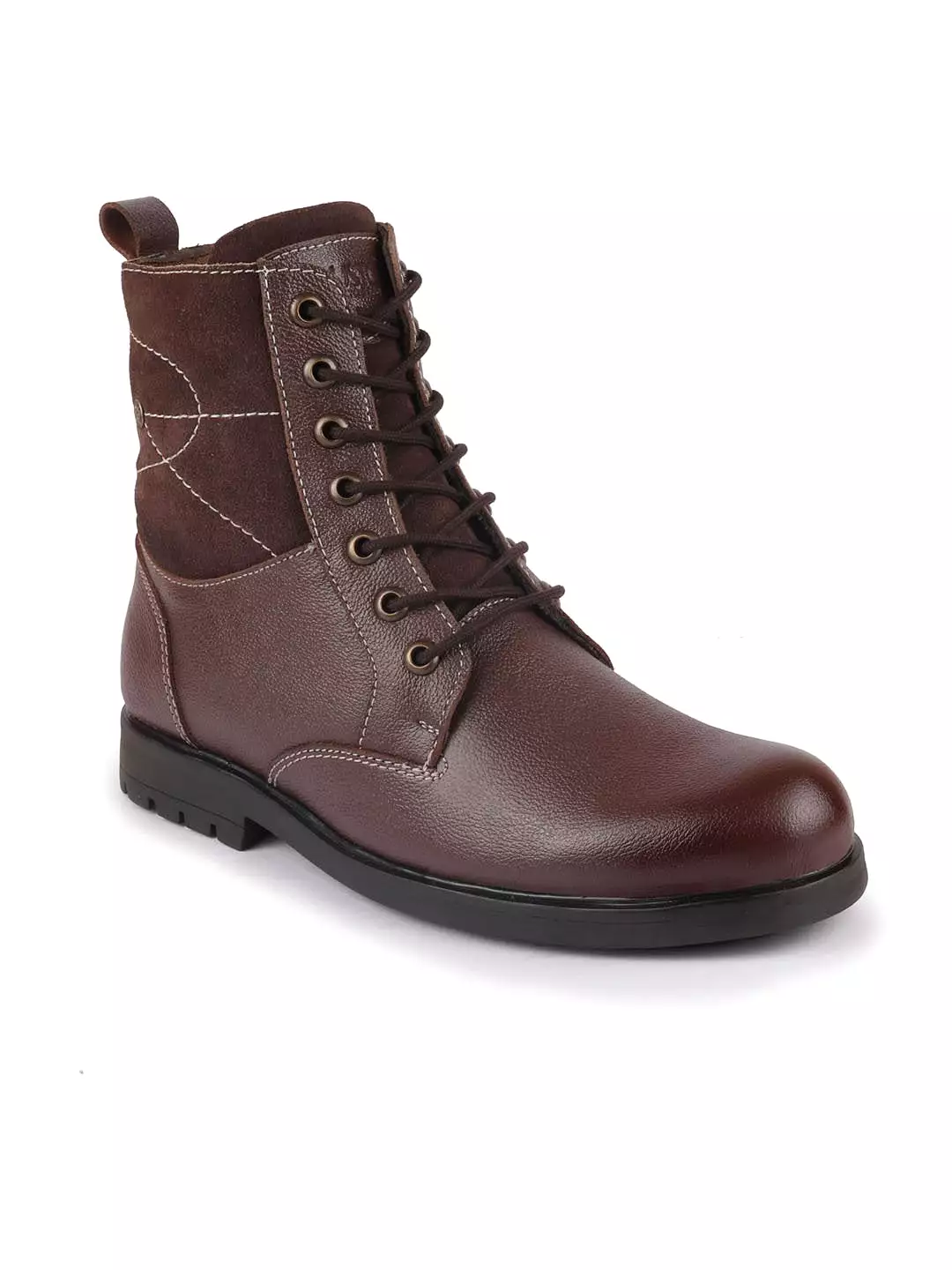 Brown Leather Lace Up High Top Boots for Men