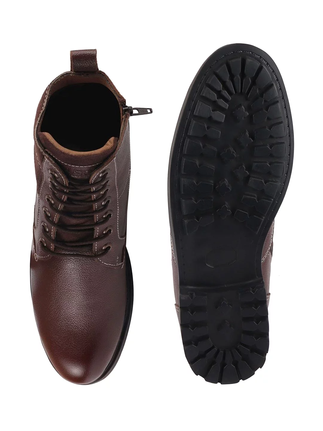 Brown Leather Lace Up High Top Boots for Men