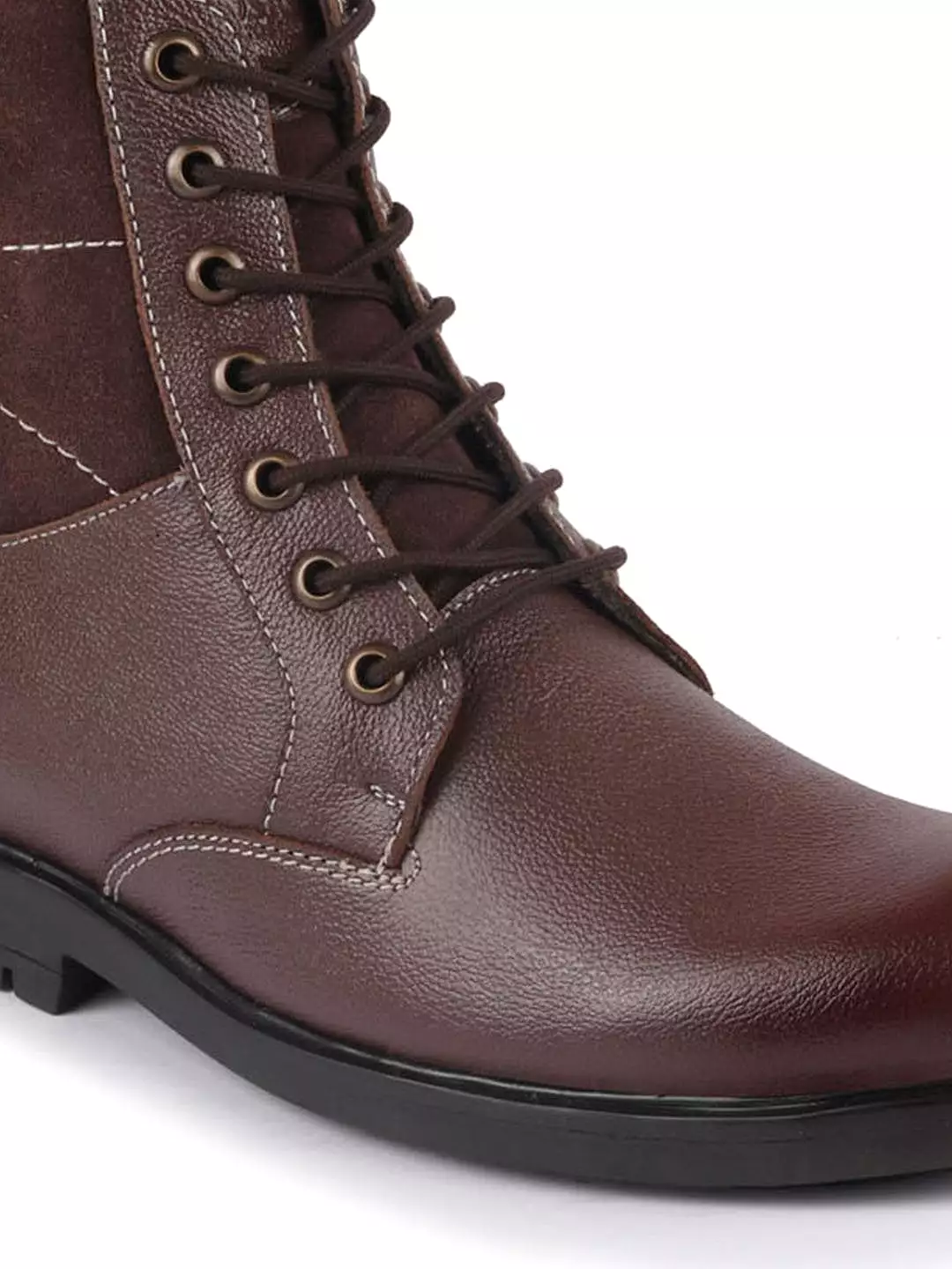 Brown Leather Lace Up High Top Boots for Men