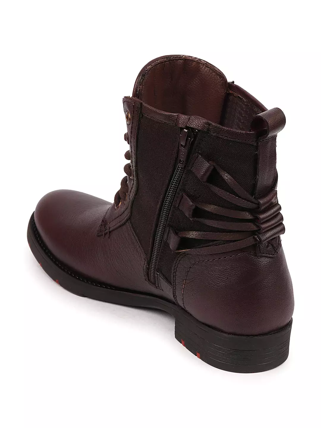 Brown leather men's ankle boots with side zipper and lace-up design - ideal for hiking, featuring a classic 7-eye style and flat