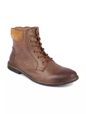 Brown Leather Mid Top Lace Up Boots