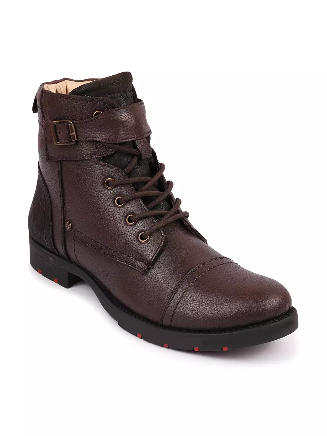 Brown Leather Winter Biker Boots - Genuine Leather Ankle Boots with Zipper and Lace-Up - Cap Toe Flat Classic Boots