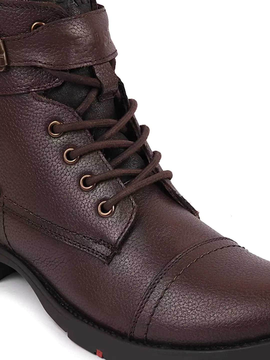 Brown Leather Winter Biker Boots - Genuine Leather Ankle Boots with Zipper and Lace-Up - Cap Toe Flat Classic Boots