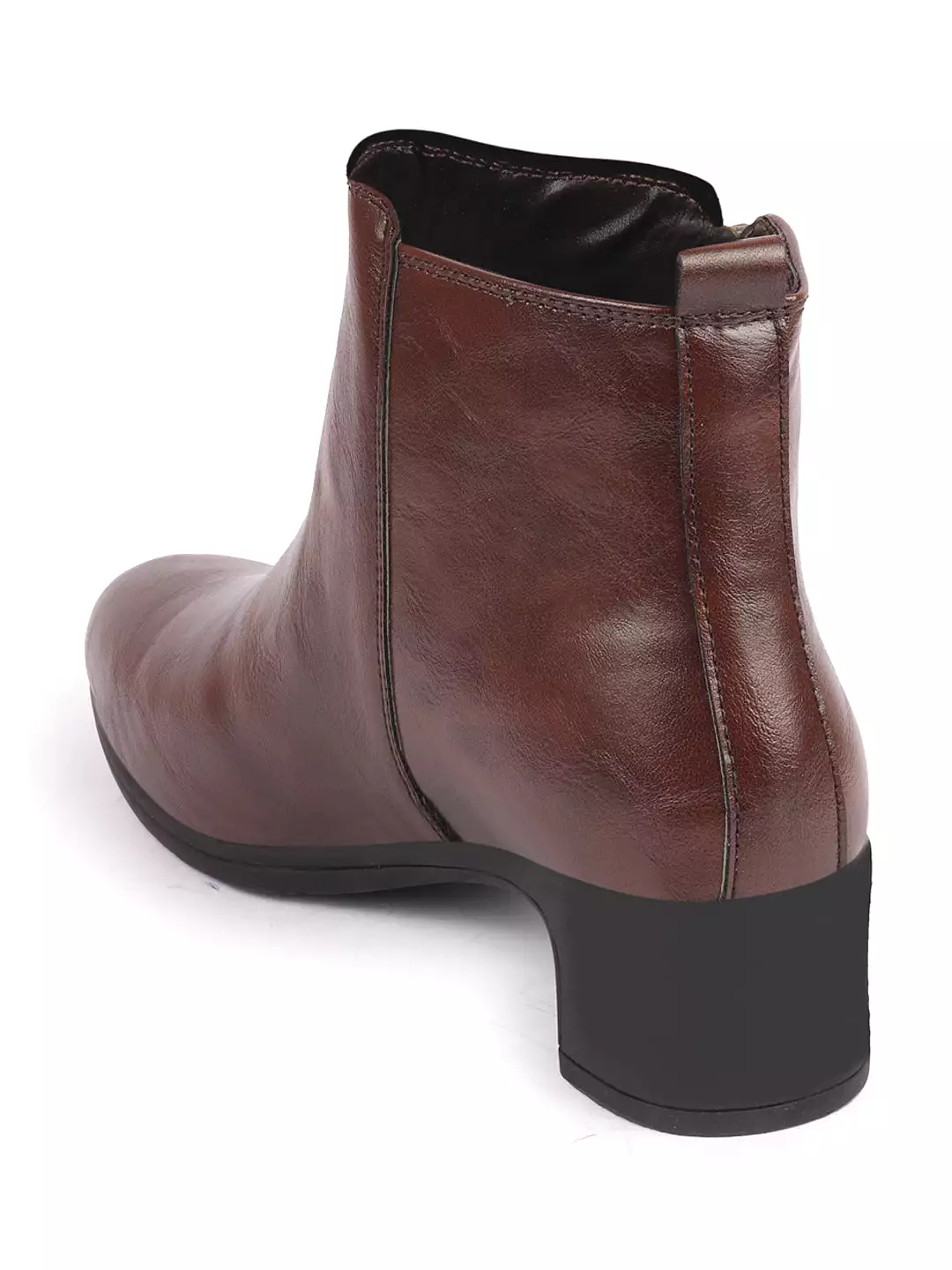 Brown Mid Top Flared Heel Side Zipper Winter Boots