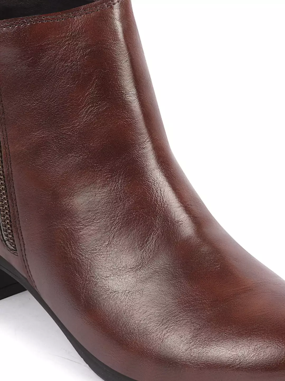 Brown Mid Top Flared Heel Side Zipper Winter Boots