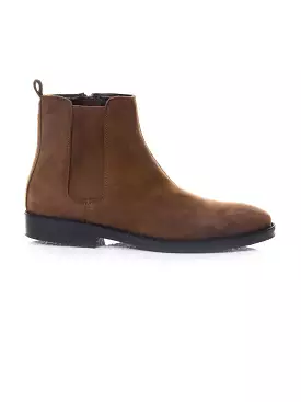 Brown Nubuck Leather Chelsea Boots with Zipper and Crepe Sole