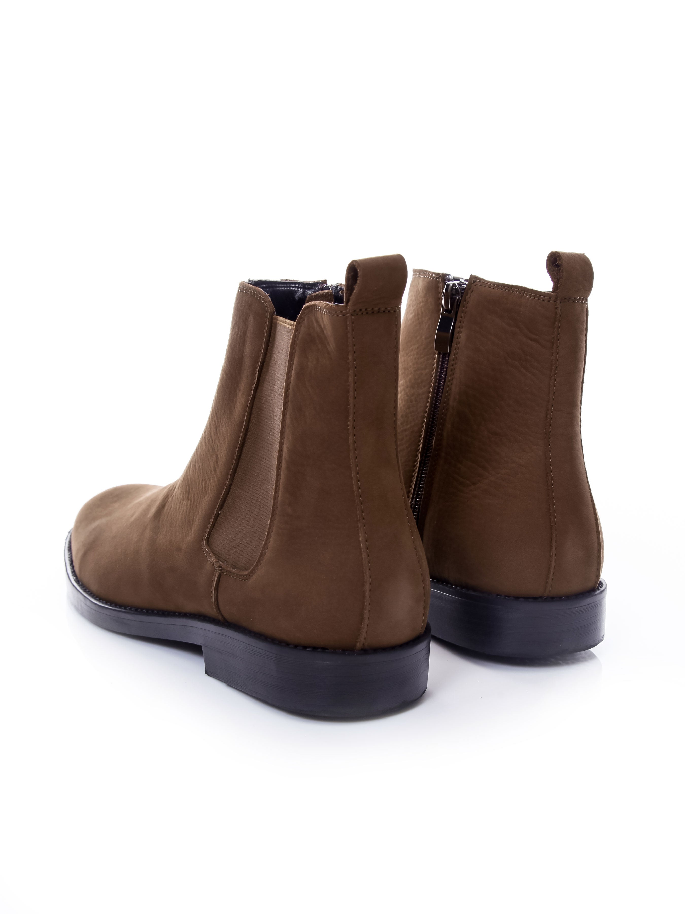 Brown Nubuck Leather Chelsea Boots with Zipper and Crepe Sole