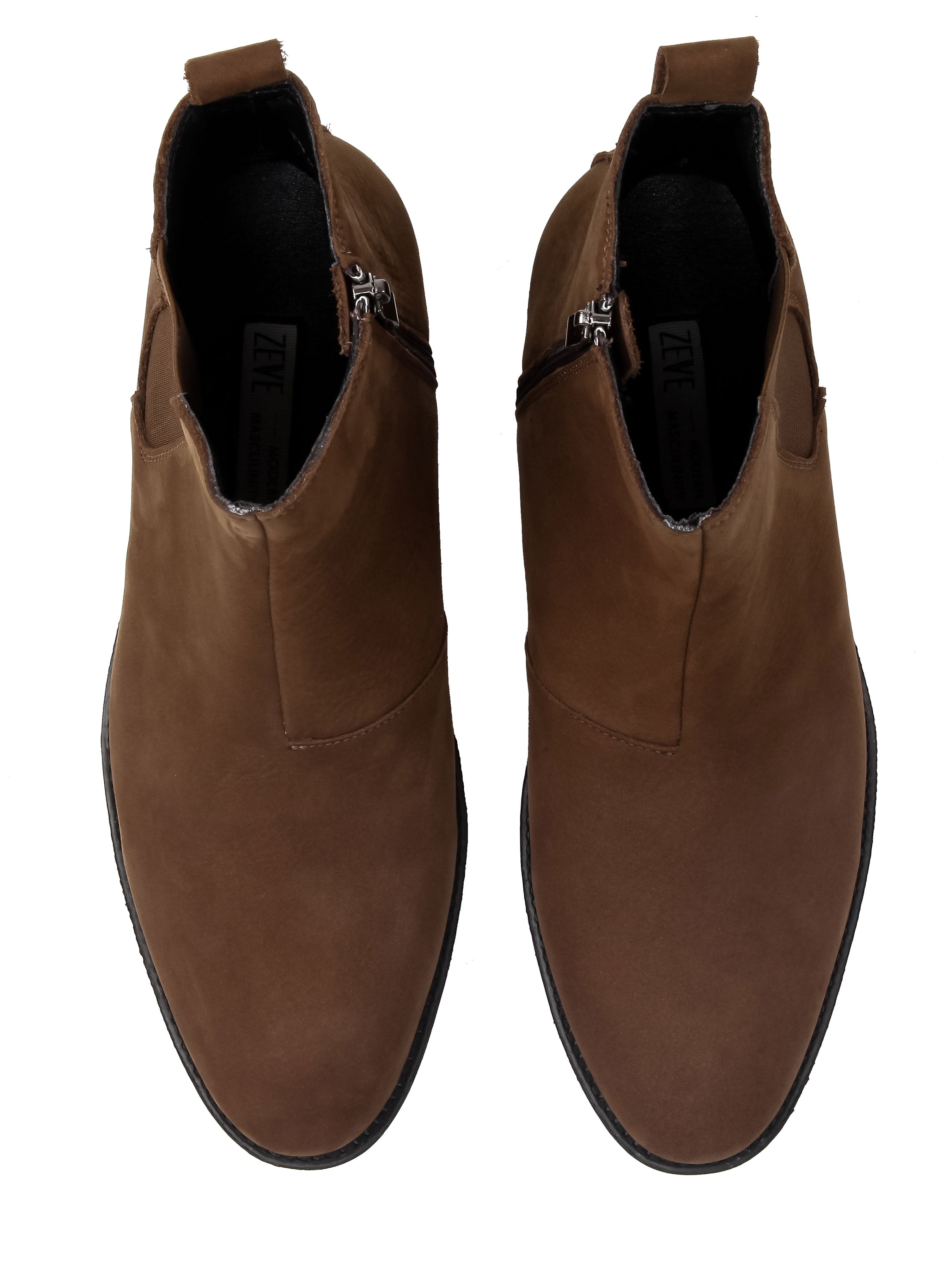 Brown Nubuck Leather Chelsea Boots with Zipper and Crepe Sole