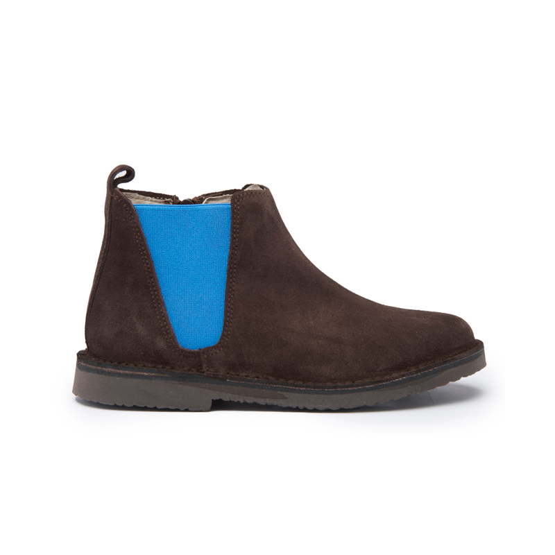 Brown Suede Chelsea Boots with Blue Elastic