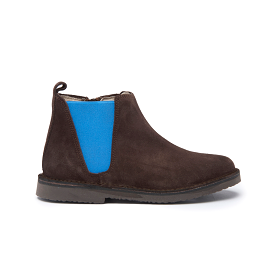 Brown Suede Chelsea Boots with Blue Elastic