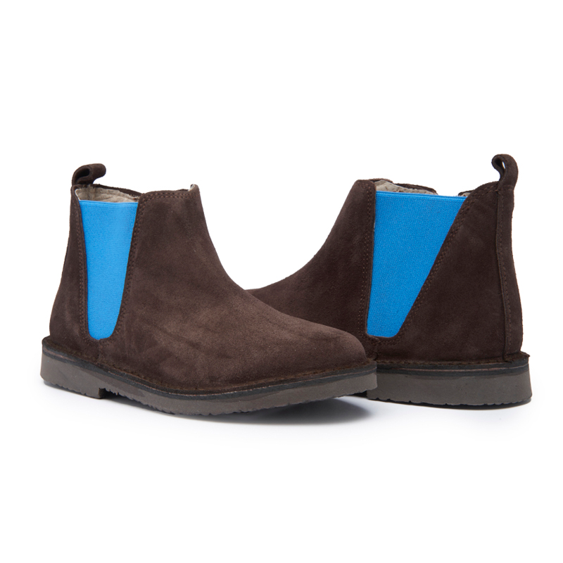 Brown Suede Chelsea Boots with Blue Elastic