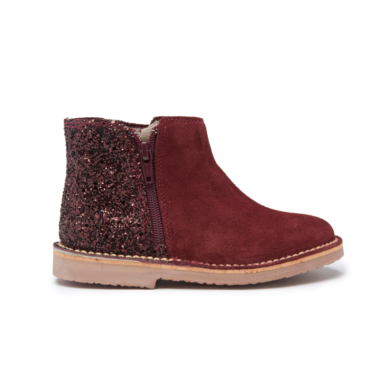 Burgundy Glitter Suede Chelsea Boots