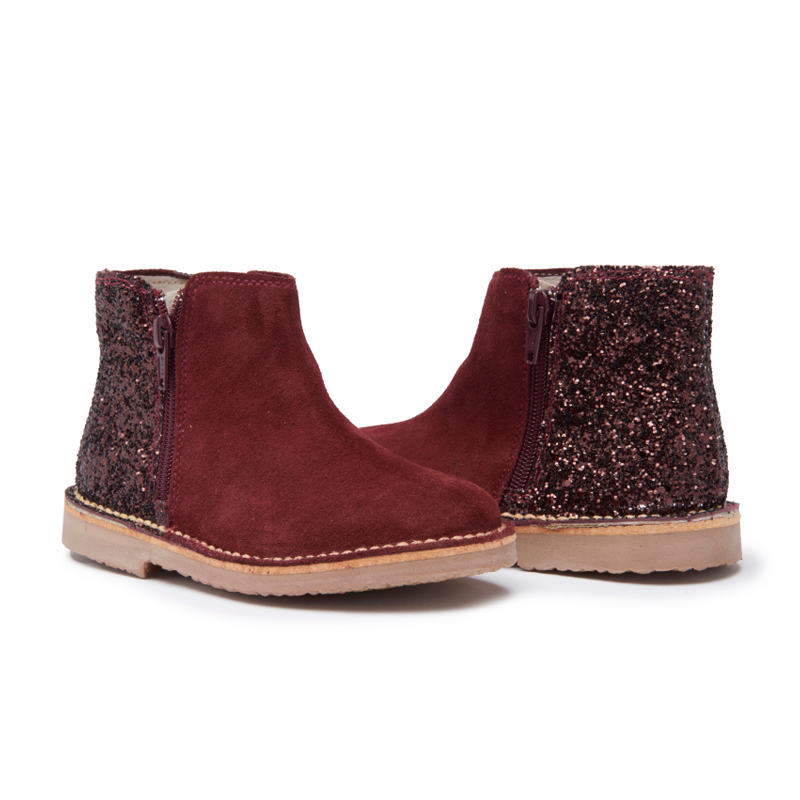 Burgundy Glitter Suede Chelsea Boots