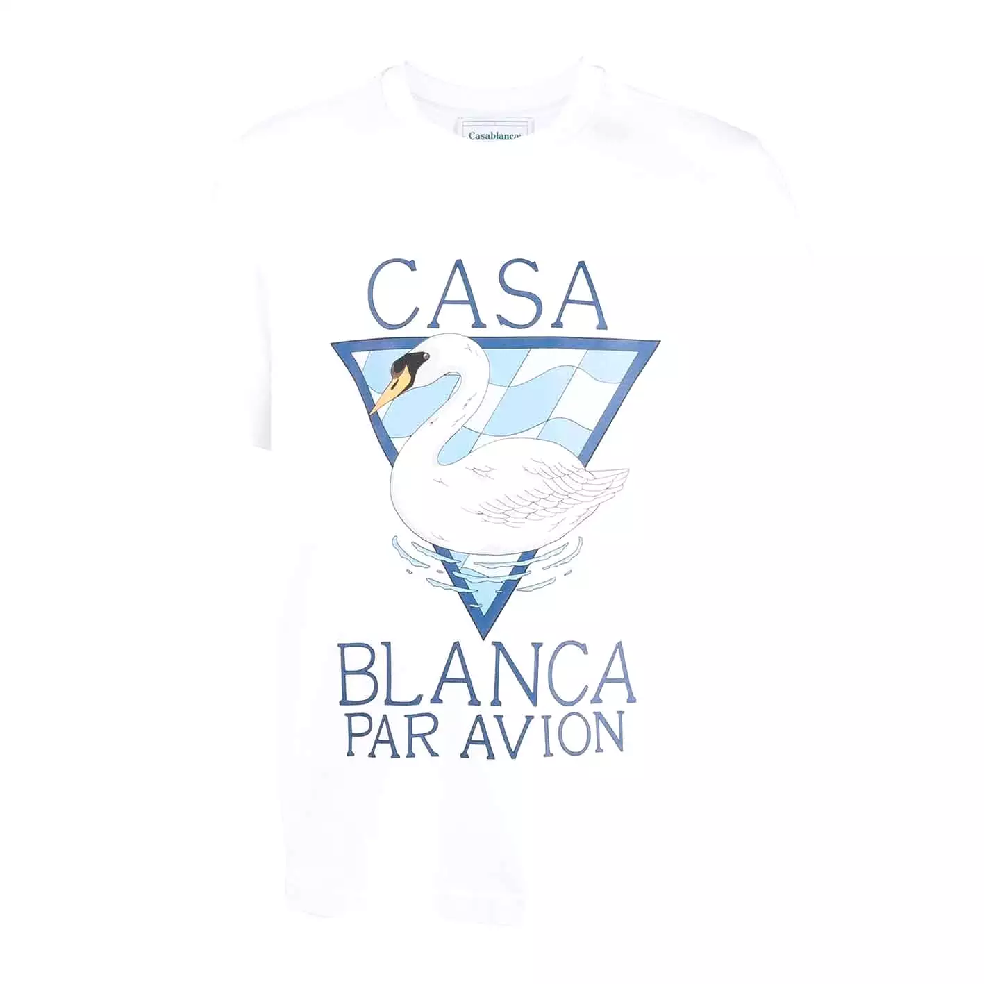 Casablanca screen printed t-shirt, white and blue, available for purchase online.