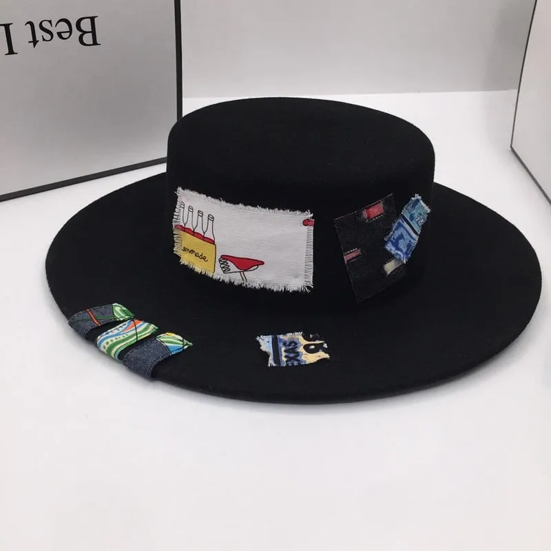 Casual Fashion Winter Wool Designer Flat Brim Hat Fedoras for Women