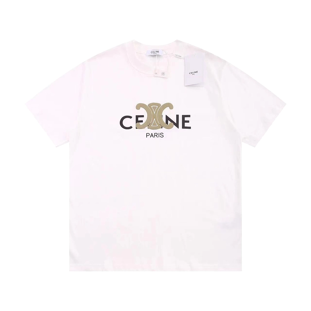 Celine 24SS white short-sleeved T-shirt with new embroidered logo - 1.10.