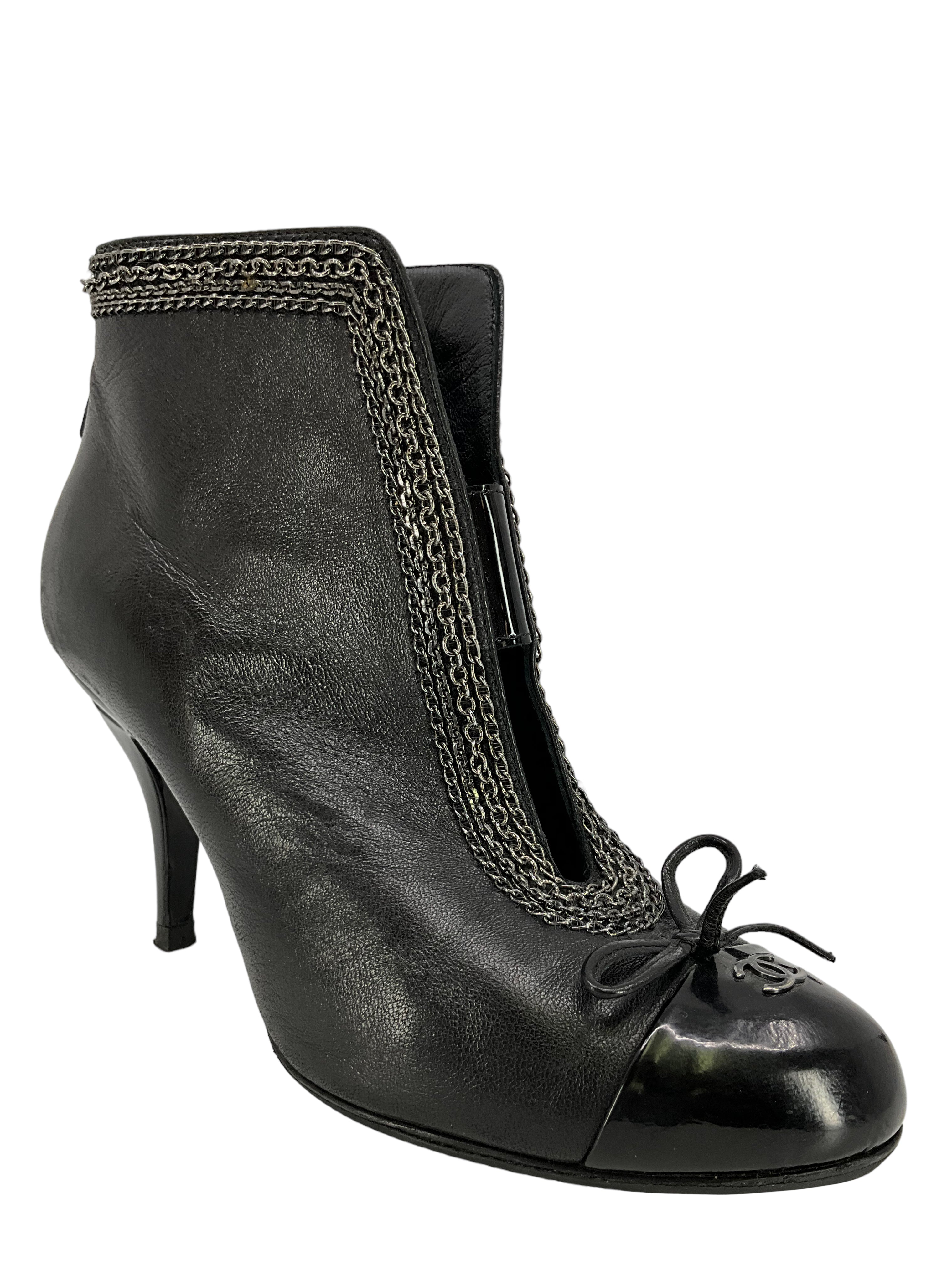 CHANEL Lambskin Leather Chain CC Cap Toe Ankle Boots, Size 6 - Shop Now