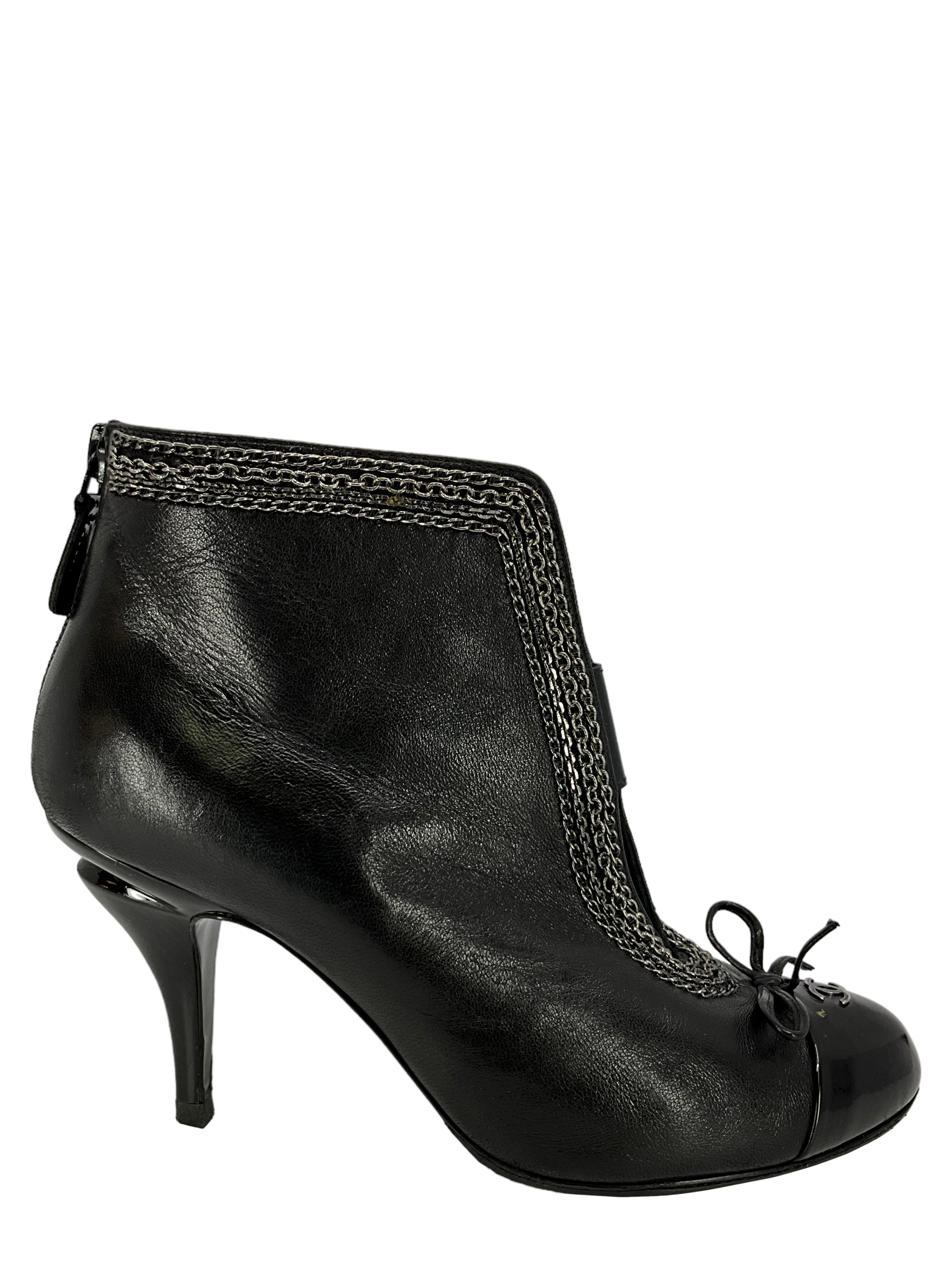 CHANEL Lambskin Leather Chain CC Cap Toe Ankle Boots, Size 6 - Shop Now