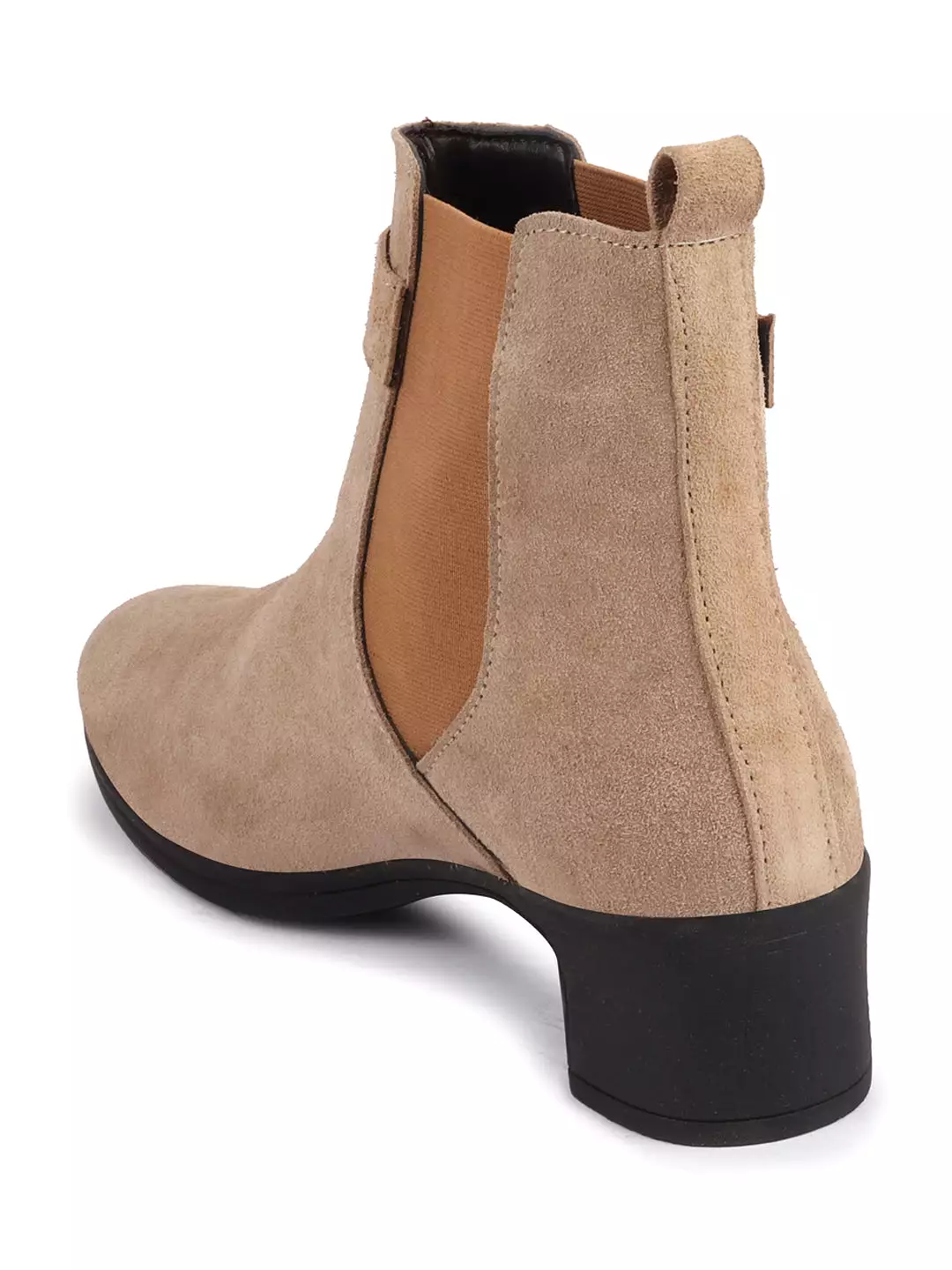 Cheeku Flared Heel Ankle Boots - Women's Winter Suede Leather Buckle Strap Chelsea Boots