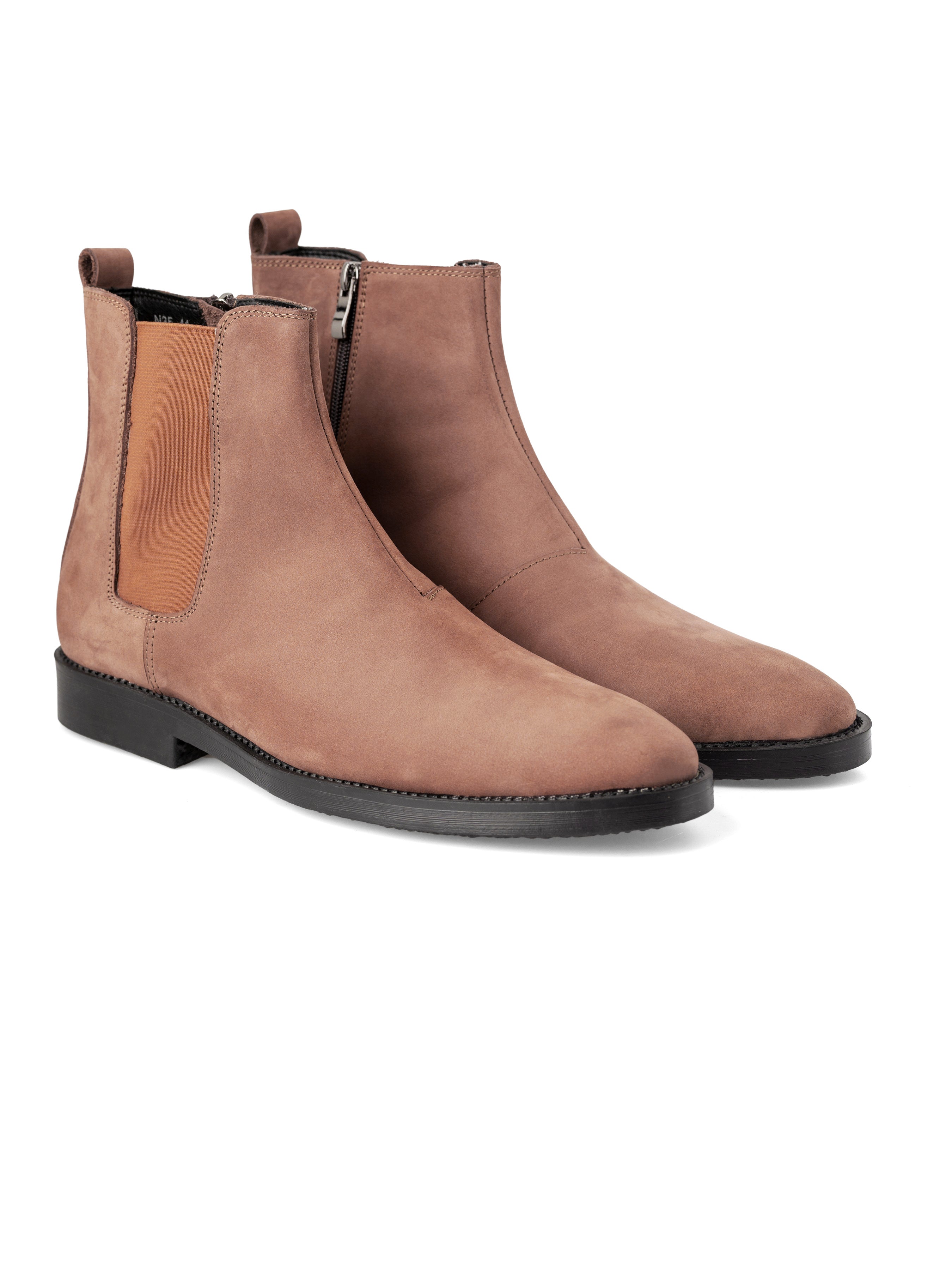 Chelsea Boots - Cinnamon Brown Nubuck Leather with Zipper and Crepe Sole