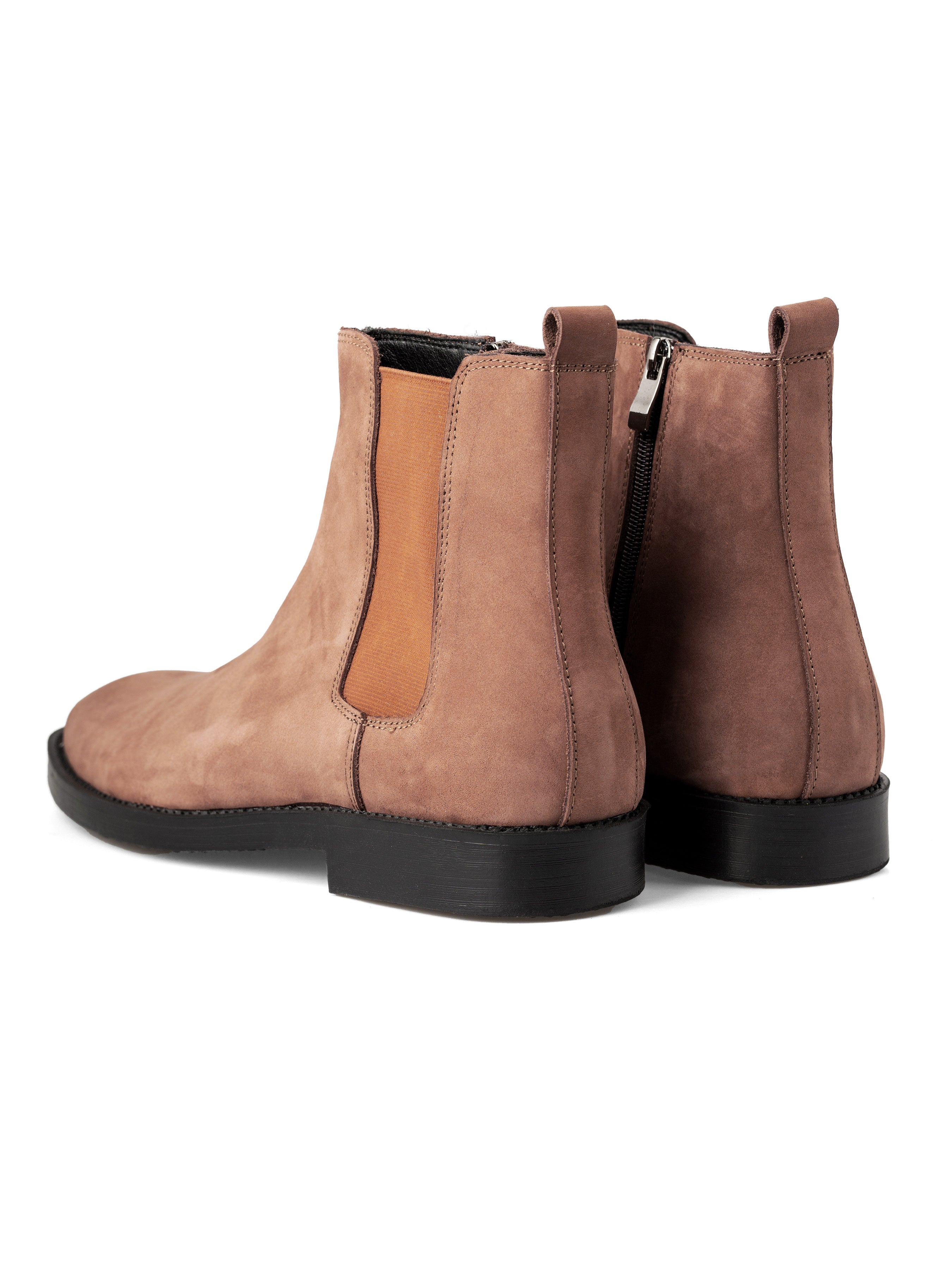 Chelsea Boots - Cinnamon Brown Nubuck Leather with Zipper and Crepe Sole