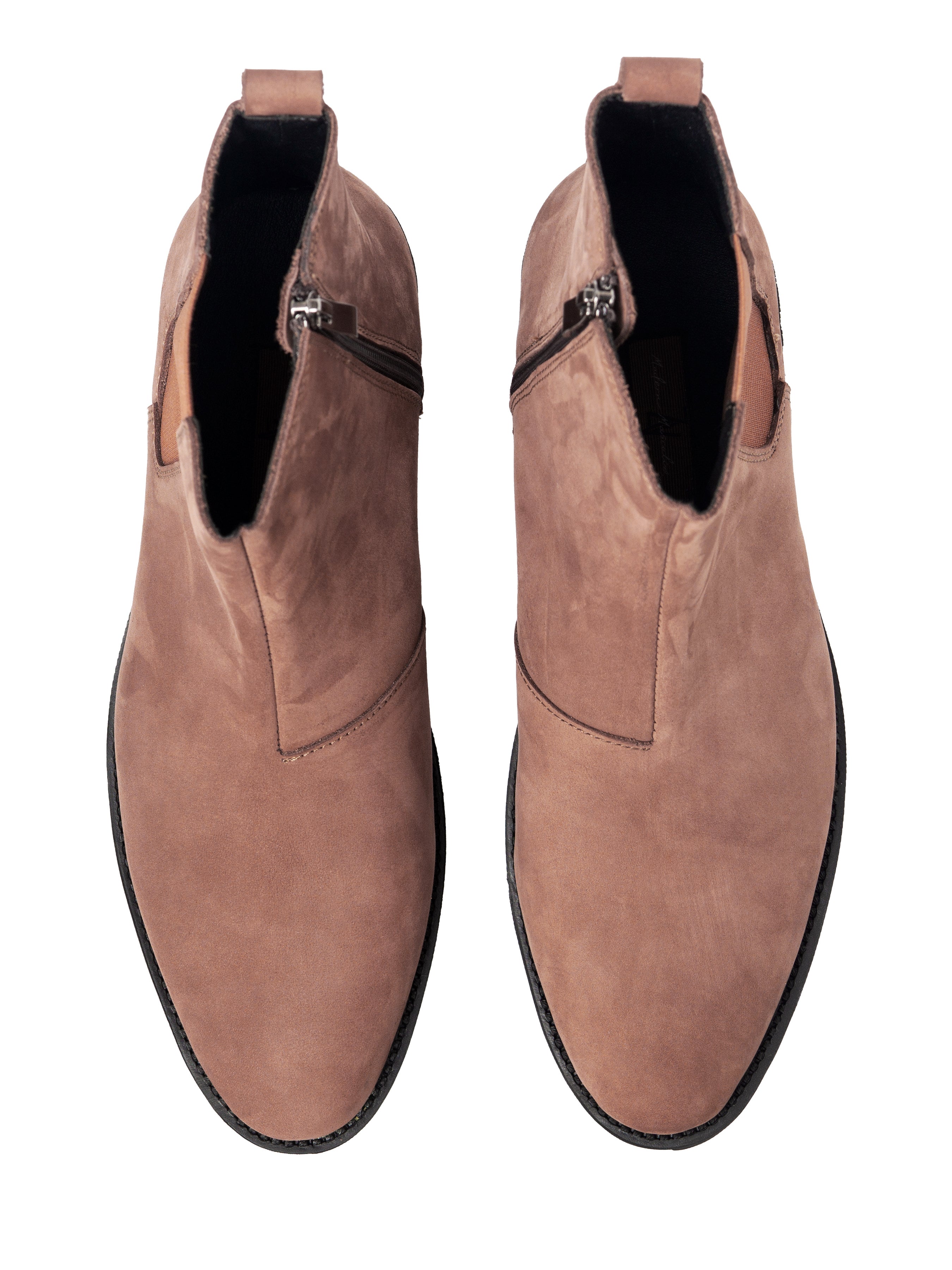 Chelsea Boots - Cinnamon Brown Nubuck Leather with Zipper and Crepe Sole