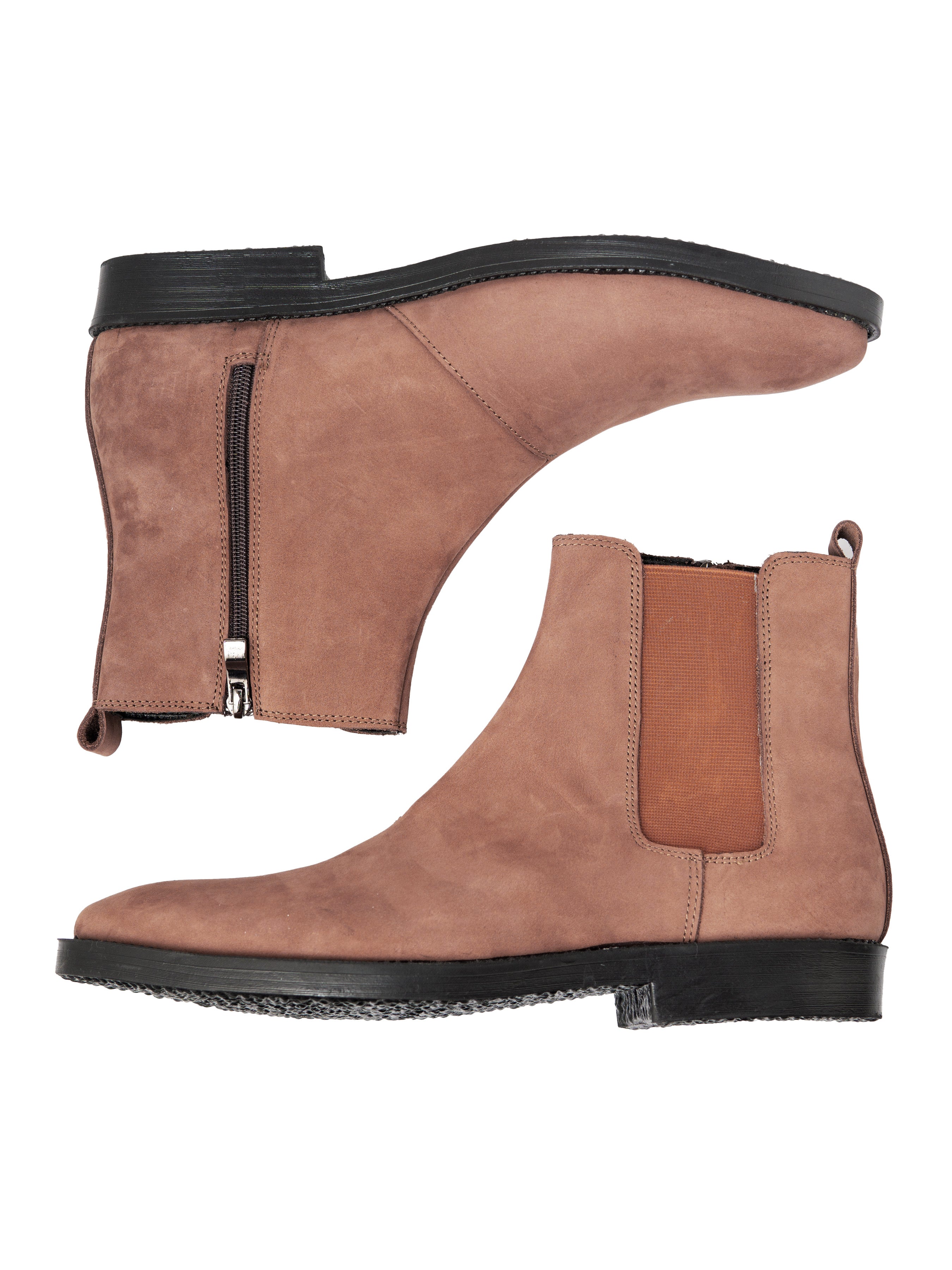 Chelsea Boots - Cinnamon Brown Nubuck Leather with Zipper and Crepe Sole