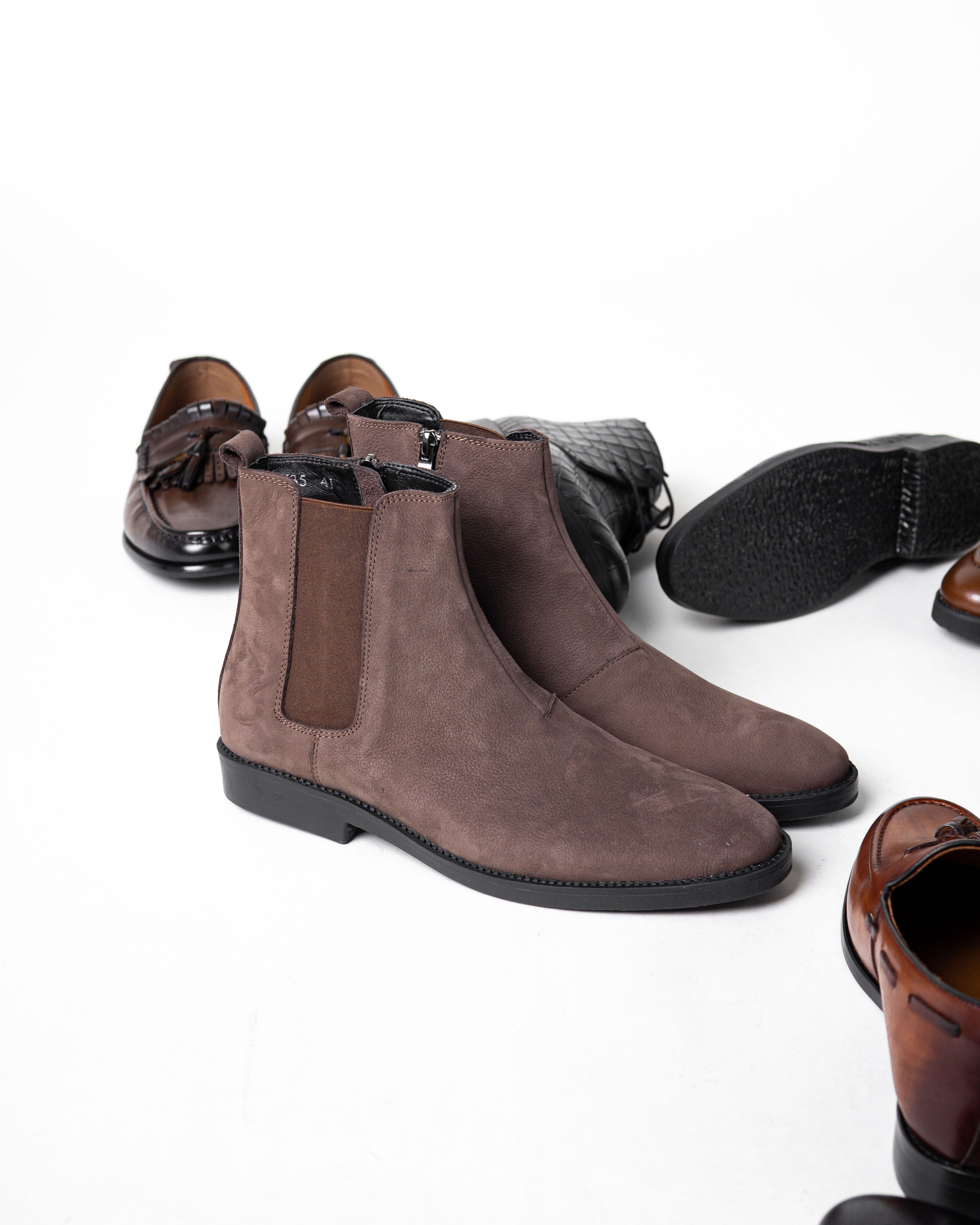 Chelsea Boots Coffee Nubuck Leather Crepe Sole Zipper