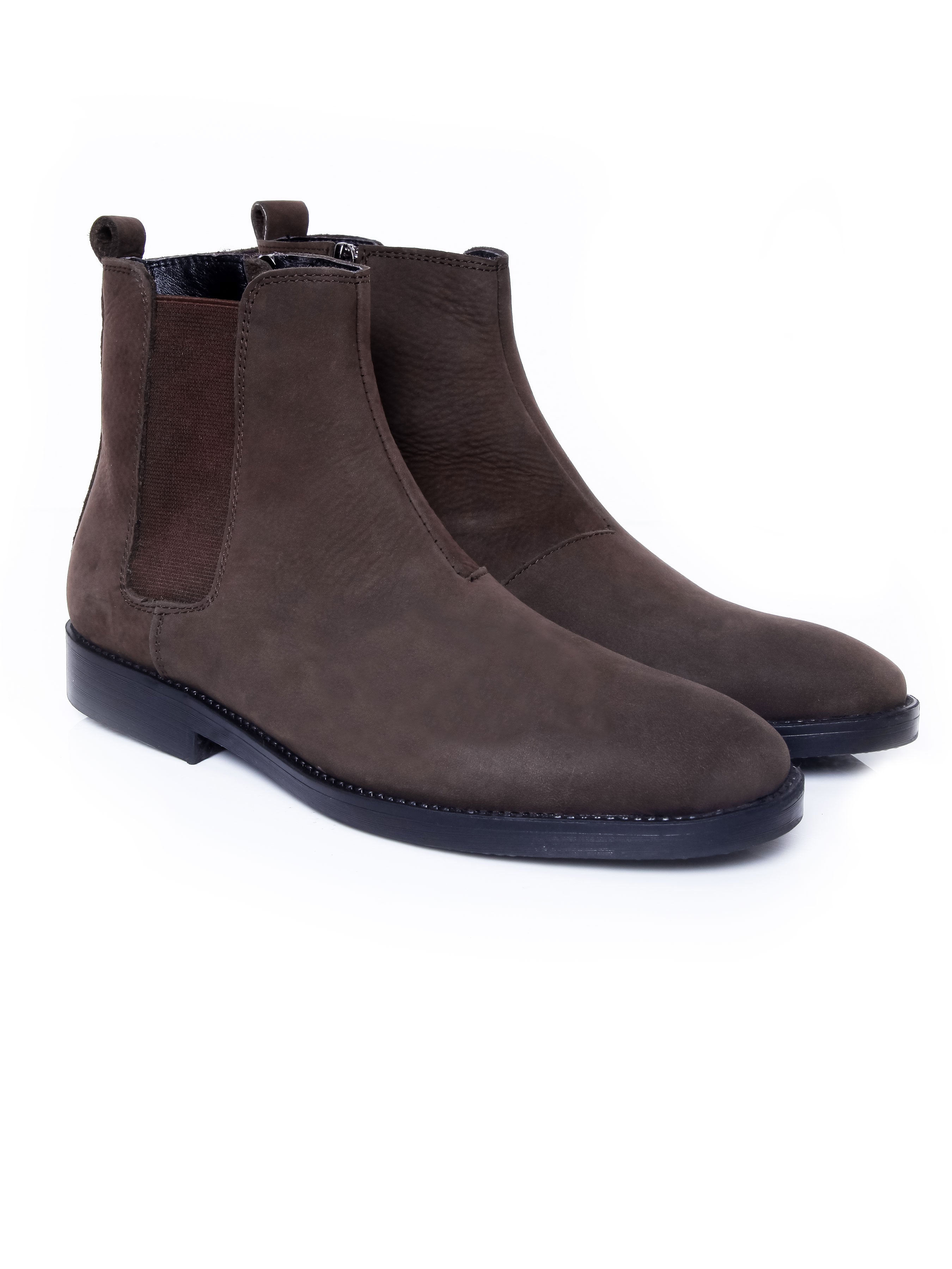 Chelsea Boots Coffee Nubuck Leather Crepe Sole Zipper