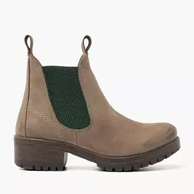 Chelsea boots in taupe-green for women.