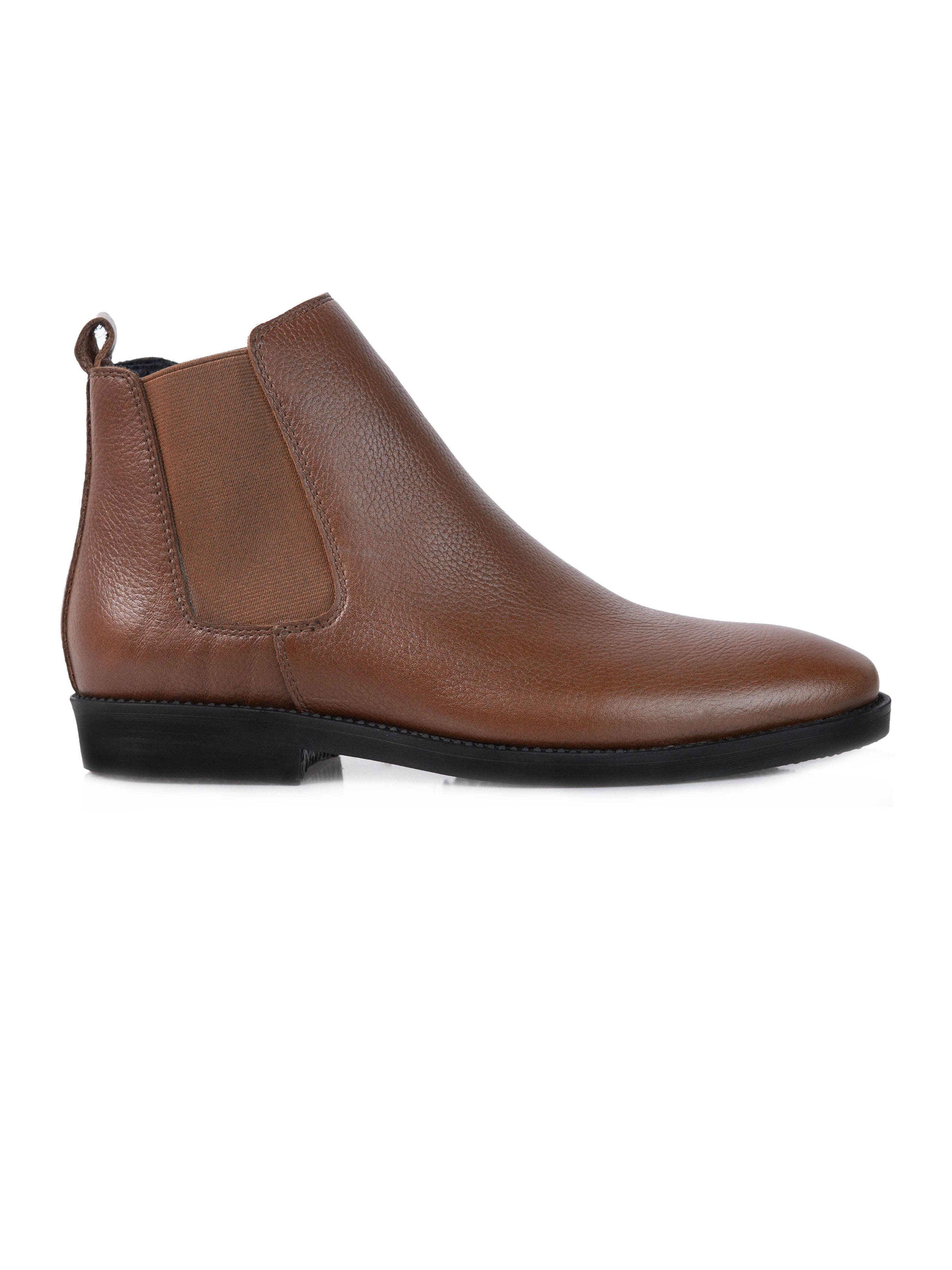 Chelsea Boots - Tobacco Brown Leather, Pebble Grain, Crepe Sole.