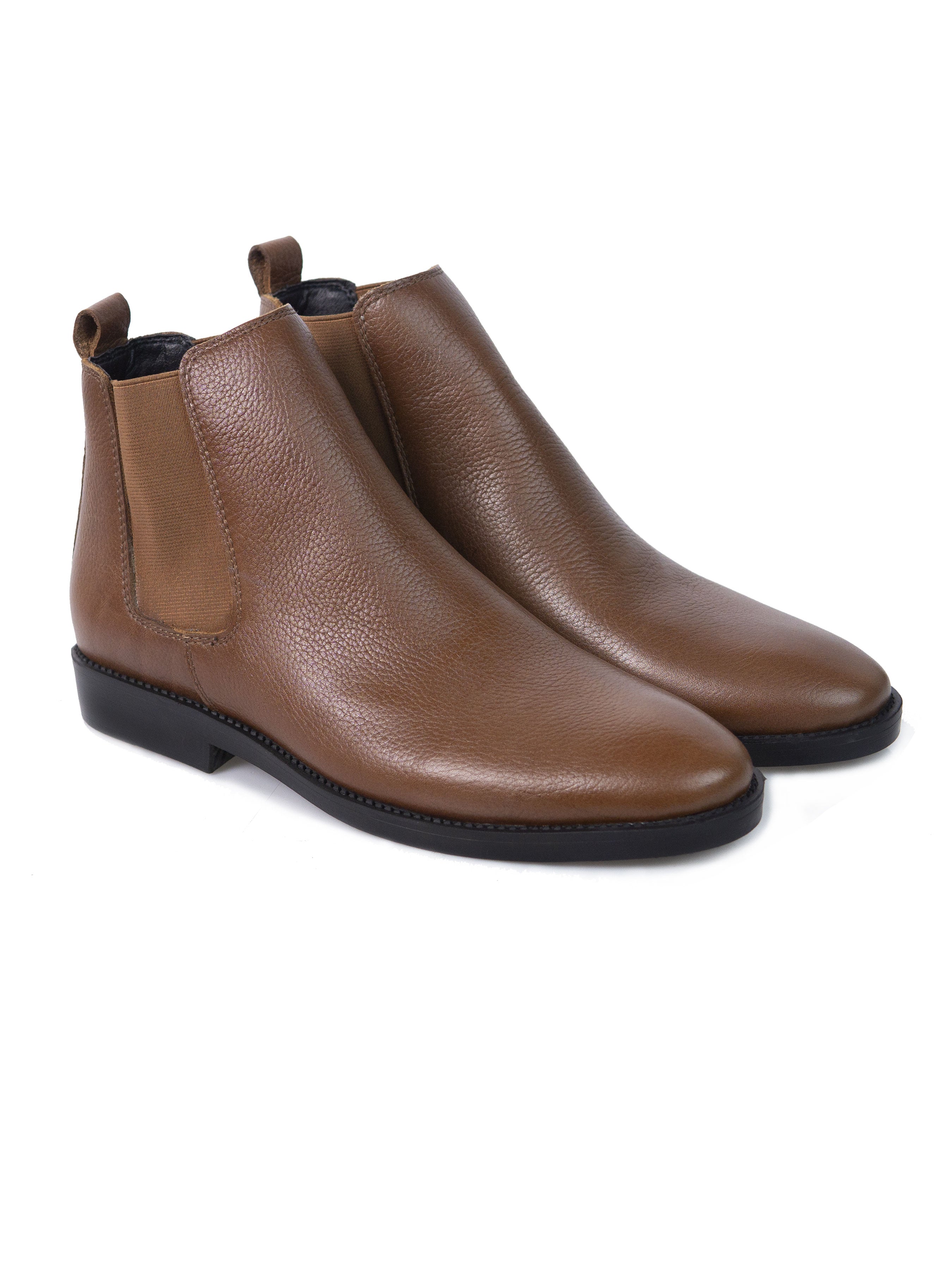 Chelsea Boots - Tobacco Brown Leather, Pebble Grain, Crepe Sole.