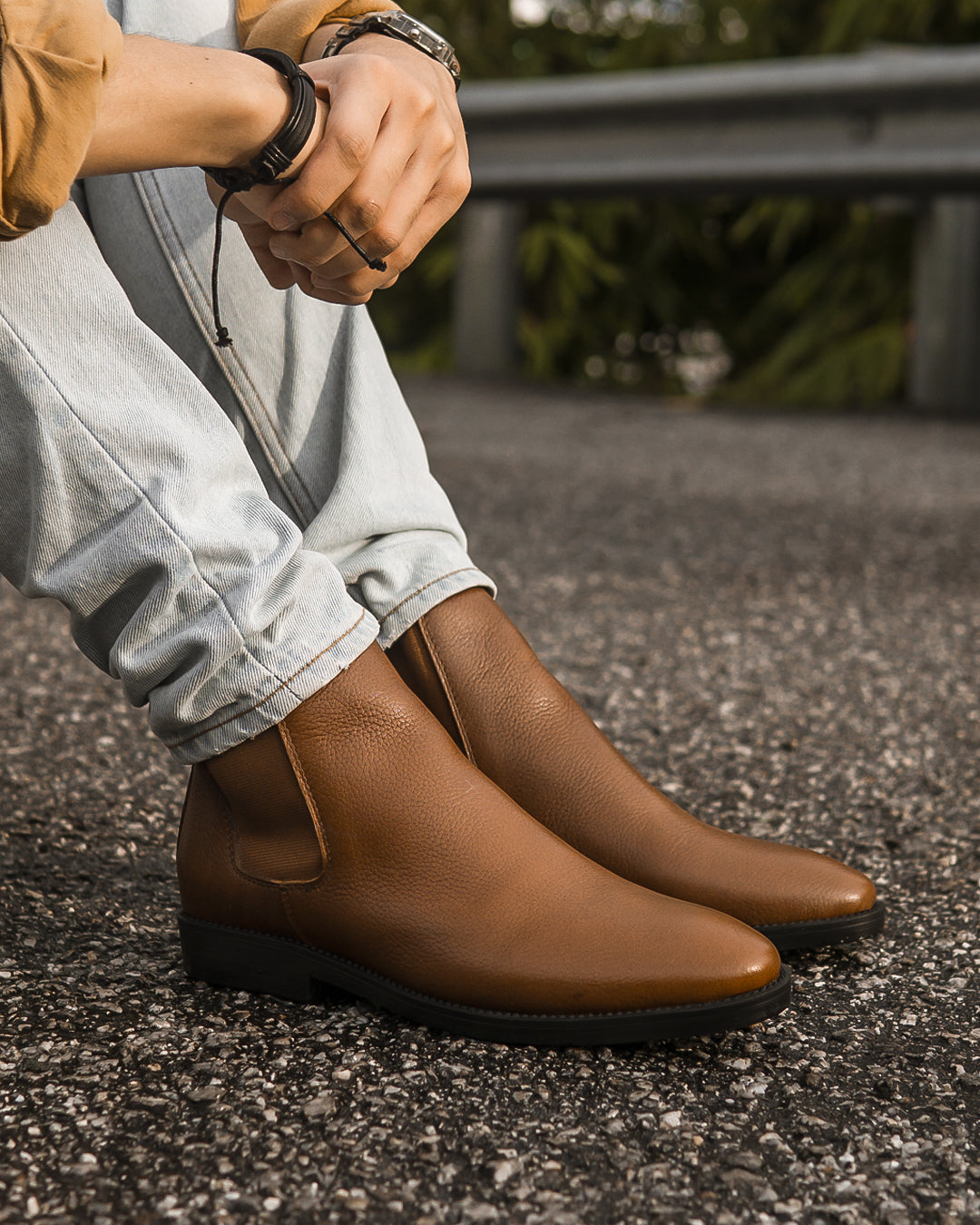 Chelsea Boots - Tobacco Brown Leather, Pebble Grain, Crepe Sole.