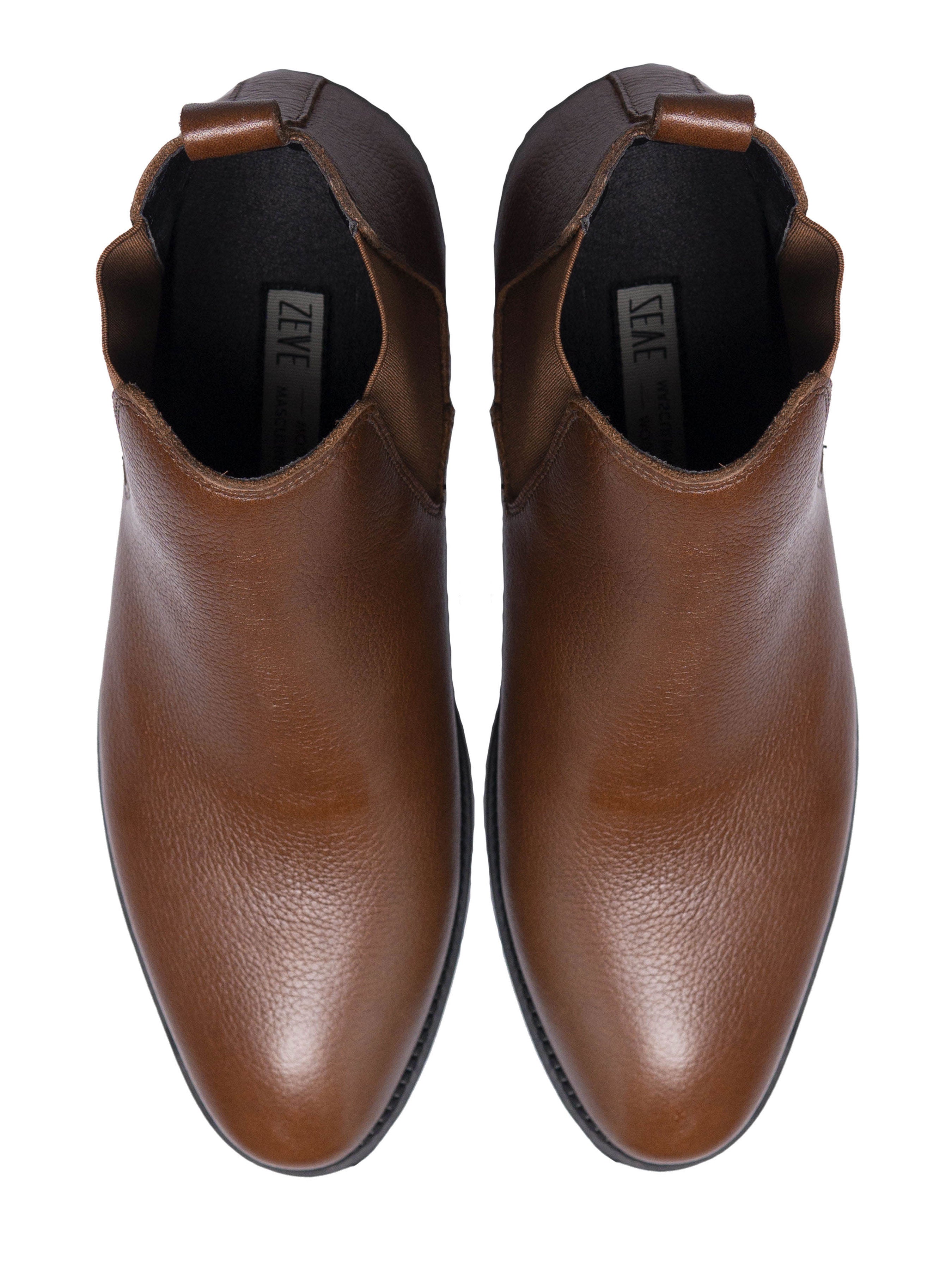 Chelsea Boots - Tobacco Brown Leather, Pebble Grain, Crepe Sole.