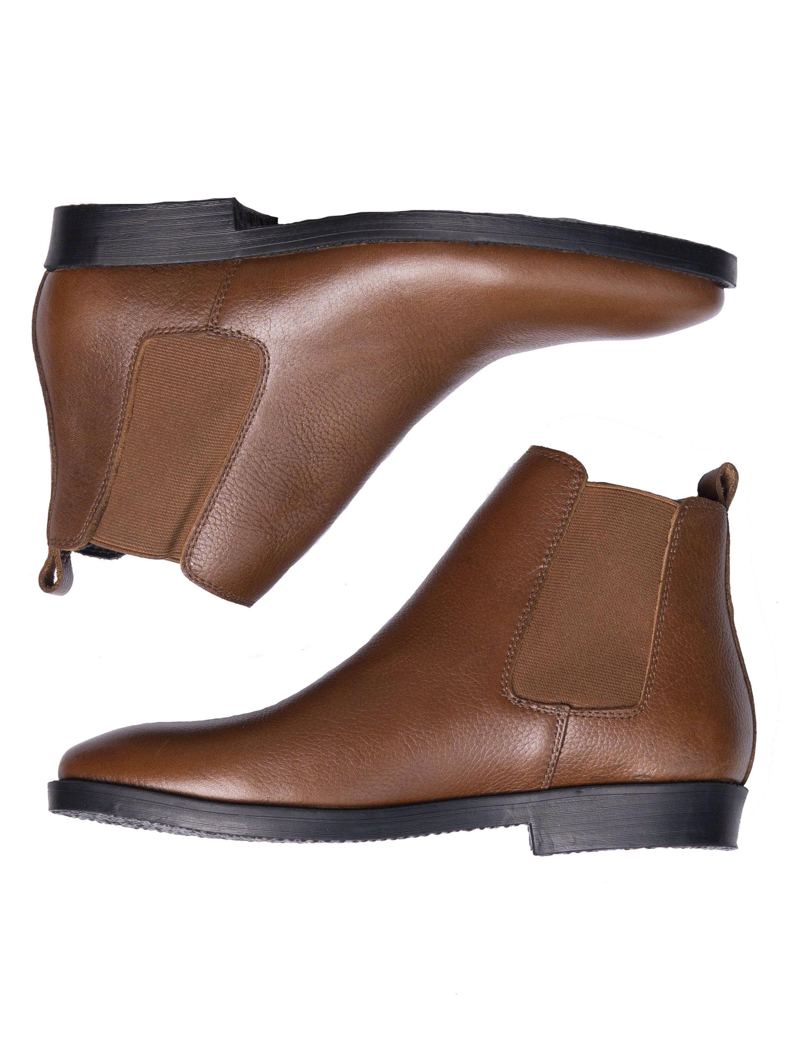 Chelsea Boots - Tobacco Brown Leather, Pebble Grain, Crepe Sole.