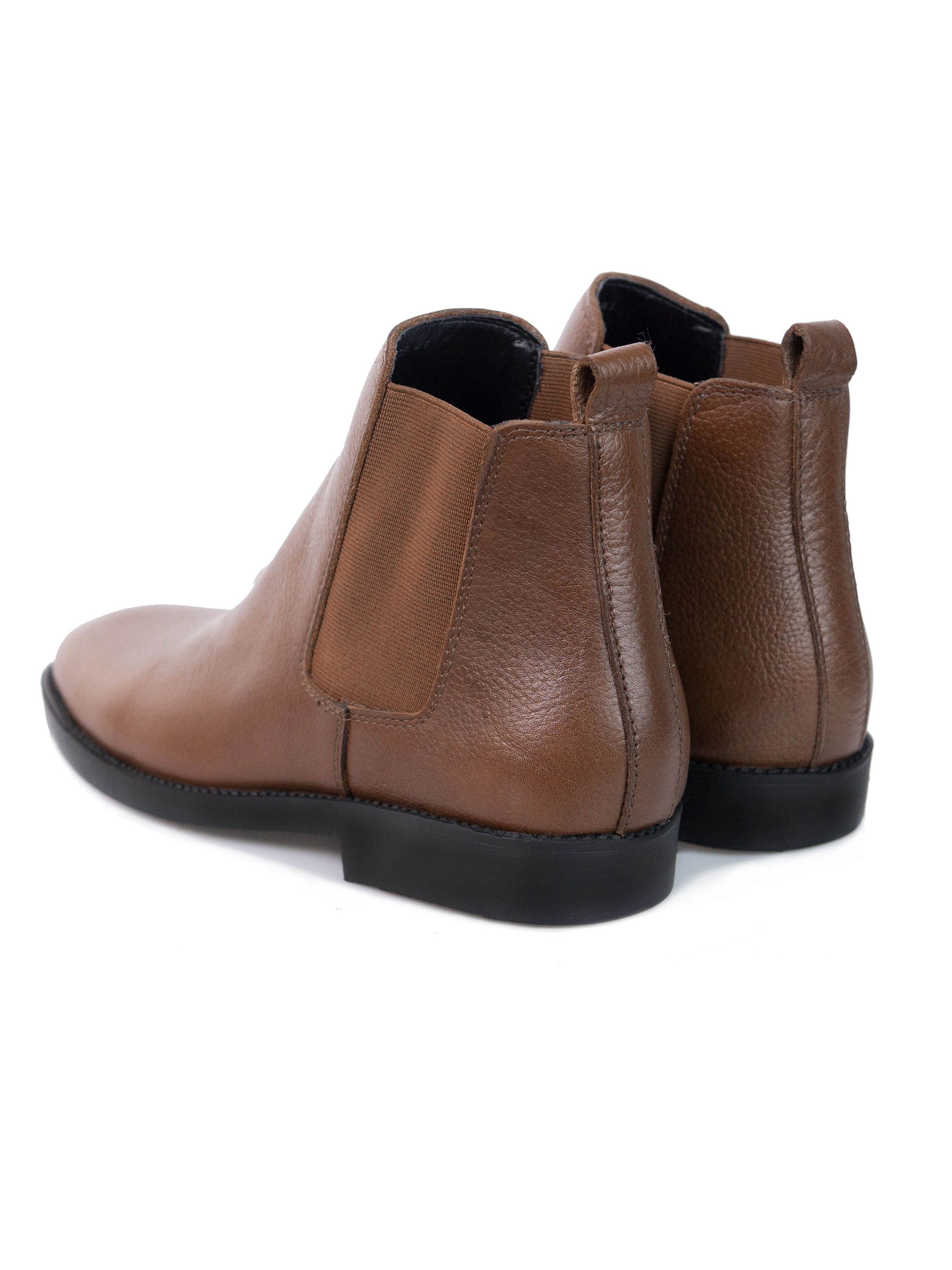 Chelsea Boots - Tobacco Brown Leather, Pebble Grain, Crepe Sole.