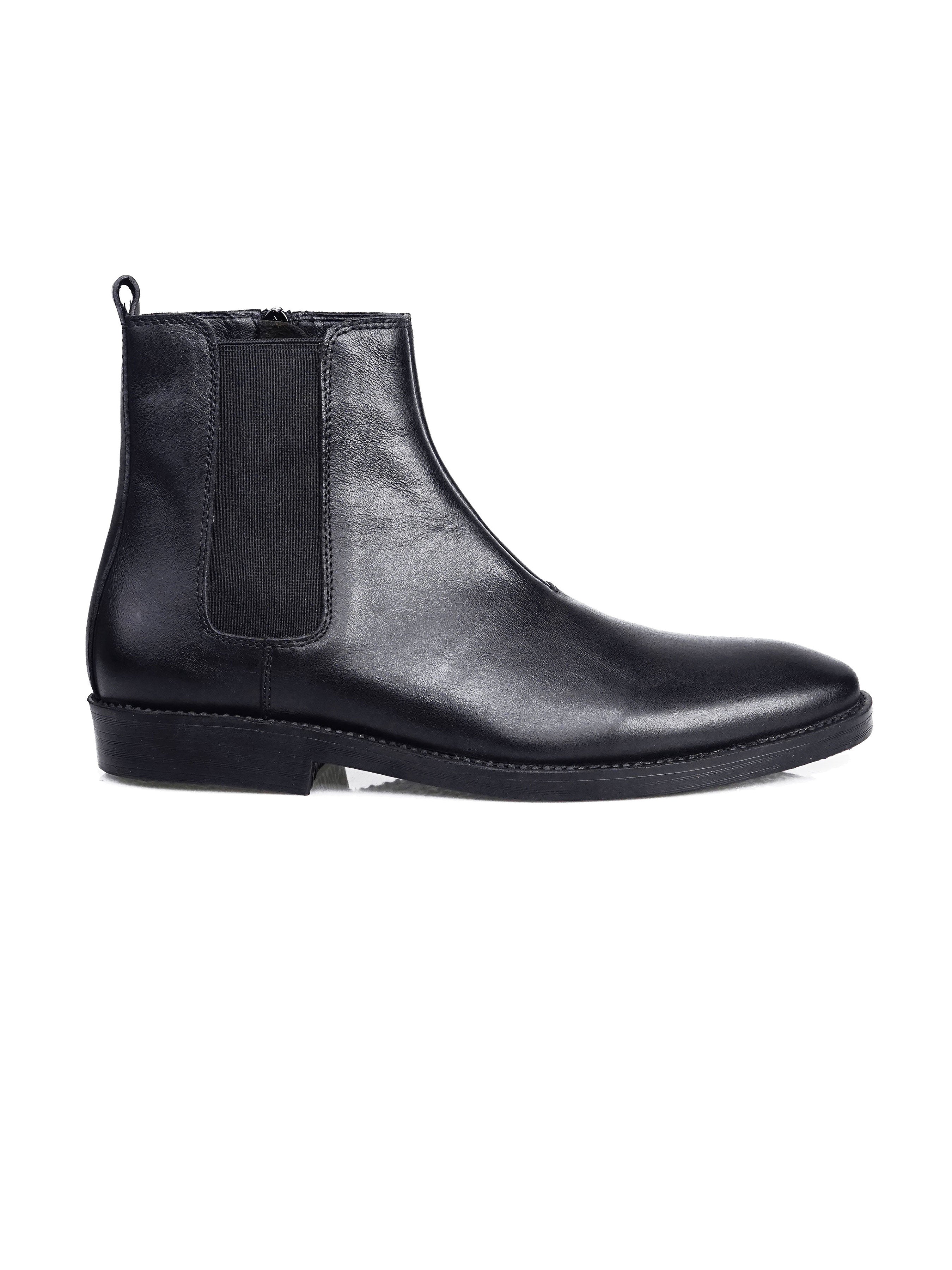 Chelsea Boots with Zipper - Black Leather (Crepe Sole)