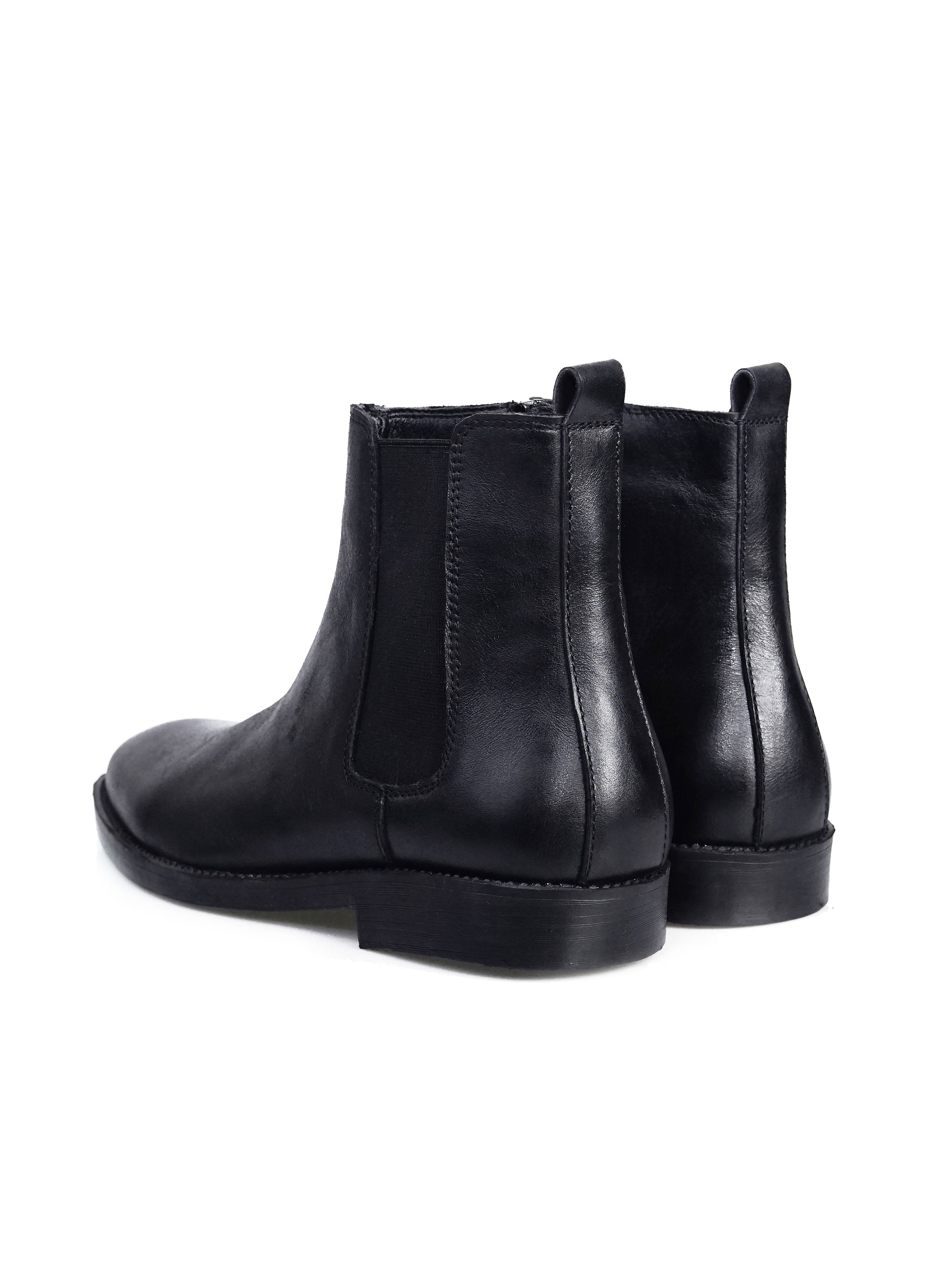 Chelsea Boots with Zipper - Black Leather (Crepe Sole)