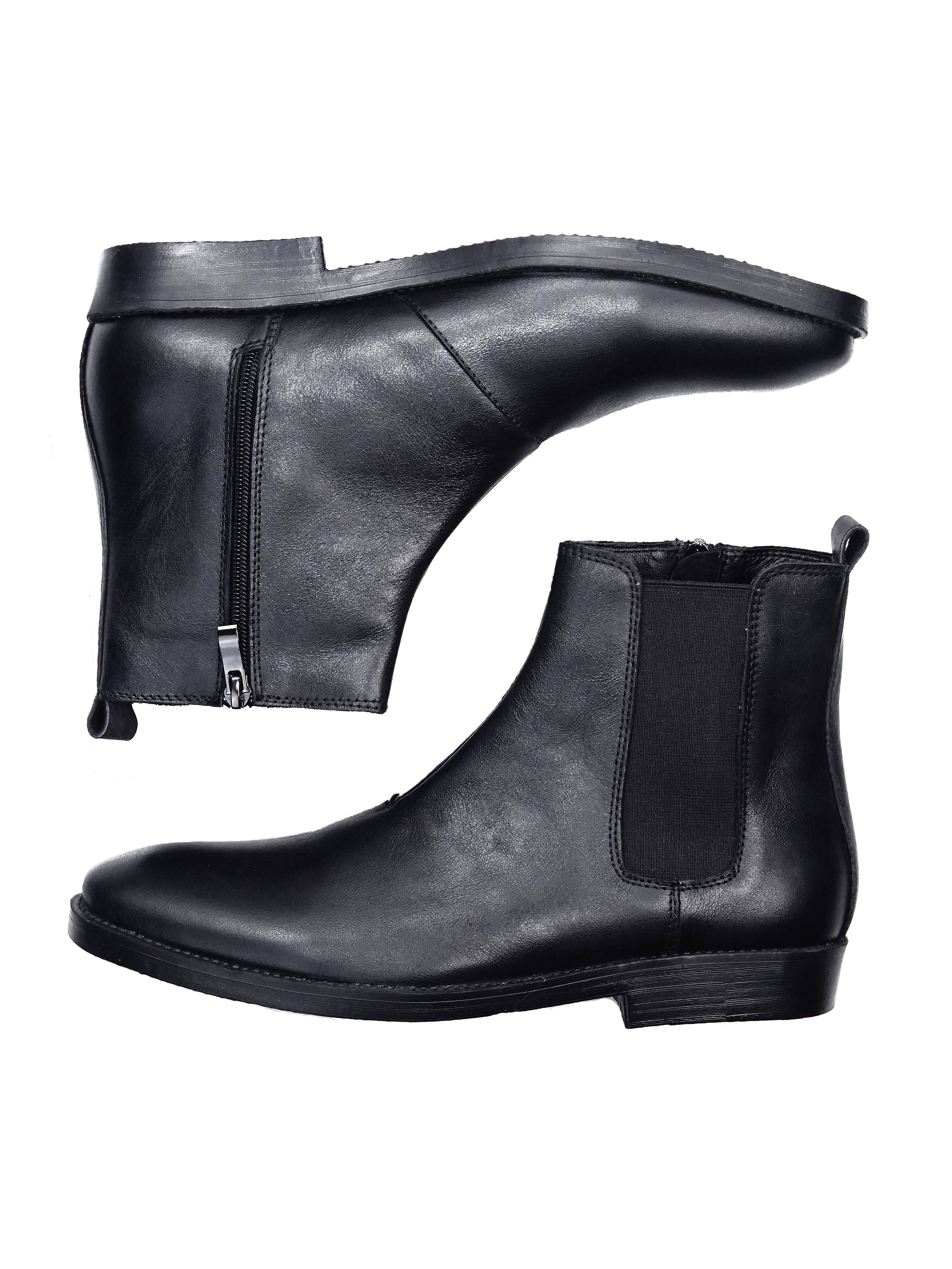 Chelsea Boots with Zipper - Black Leather (Crepe Sole)