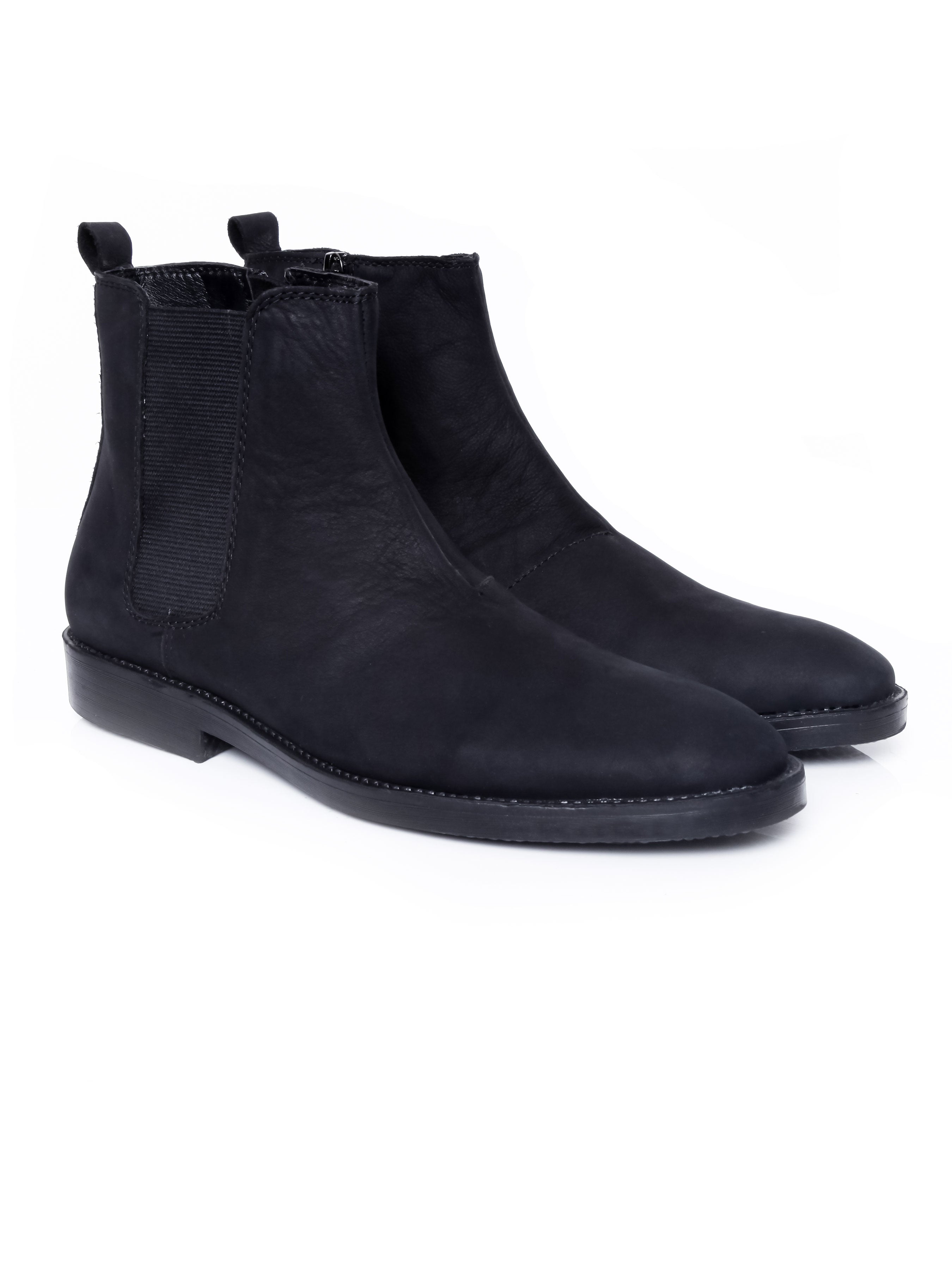 Chelsea Boots with Zipper - Black Nubuck Leather Crepe Sole