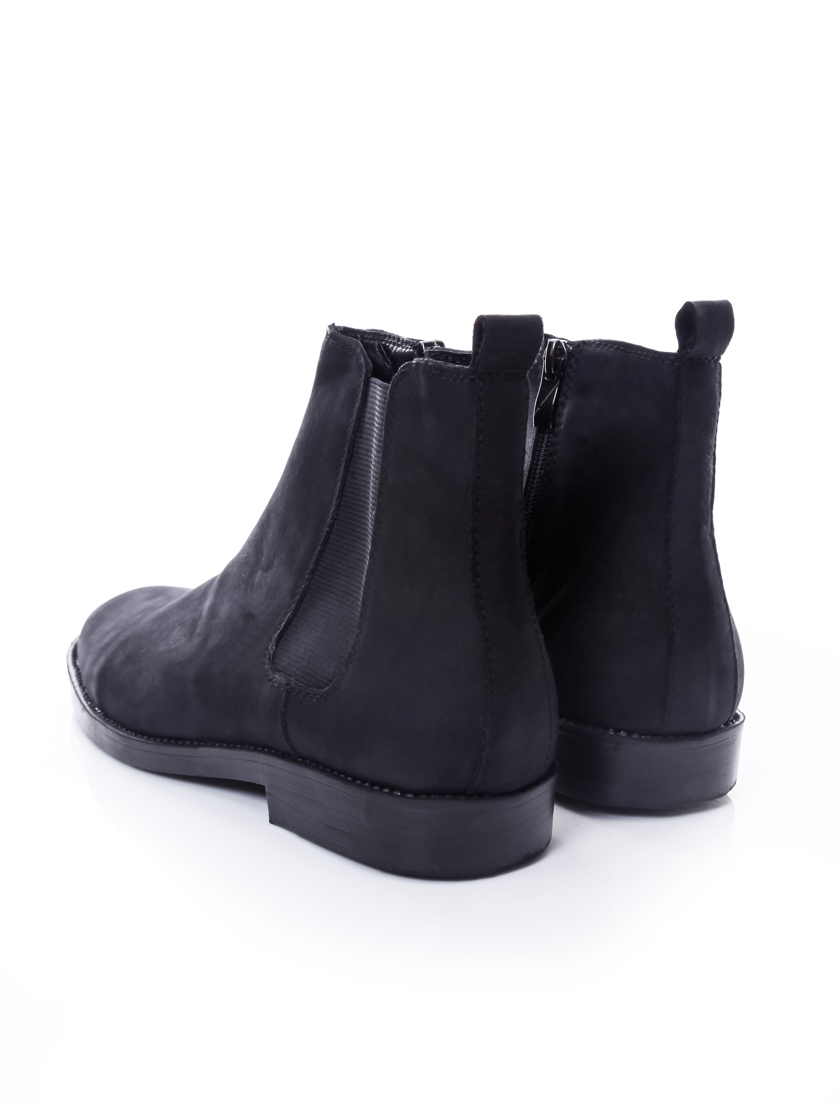 Chelsea Boots with Zipper - Black Nubuck Leather Crepe Sole