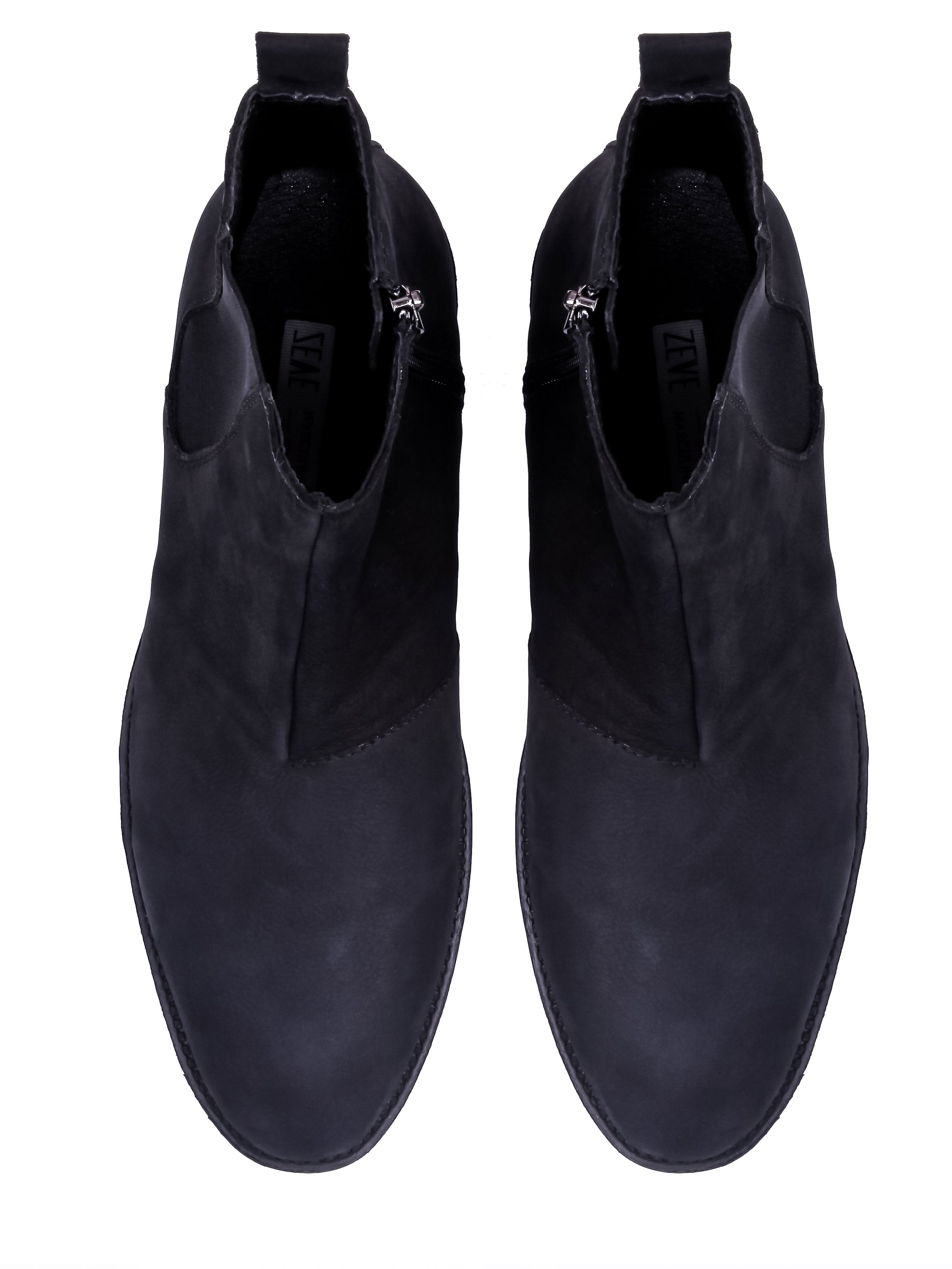 Chelsea Boots with Zipper - Black Nubuck Leather Crepe Sole