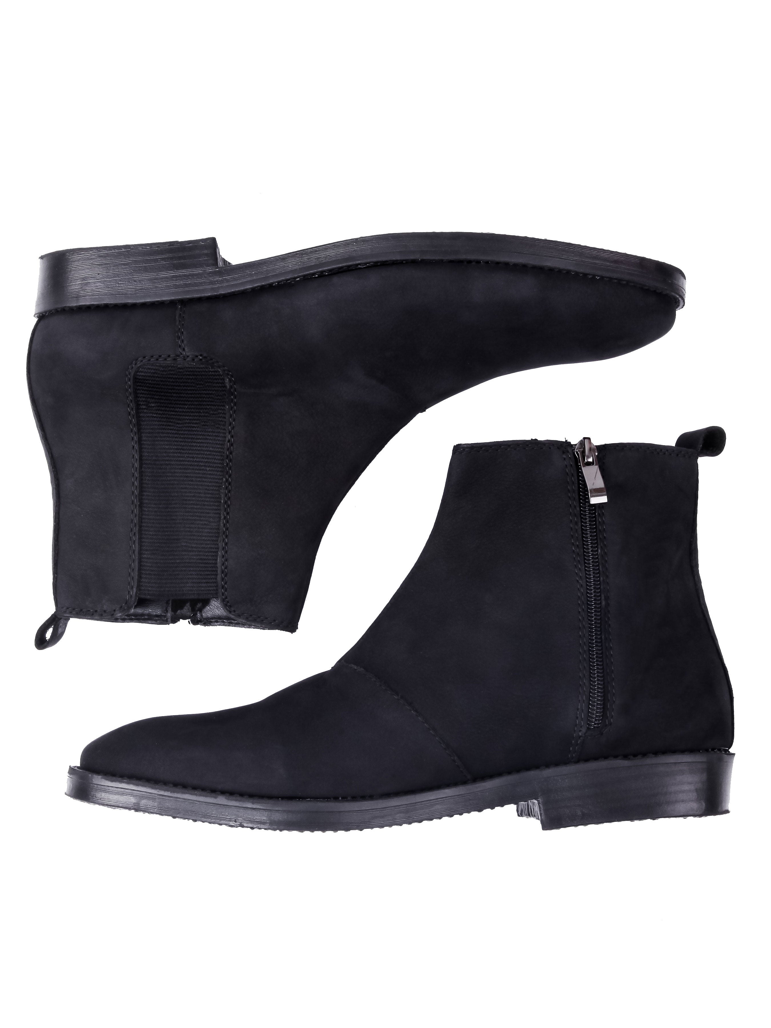 Chelsea Boots with Zipper - Black Nubuck Leather Crepe Sole