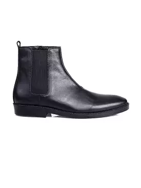 Chelsea Boots, Zipper, Black Leather, Crepe Sole