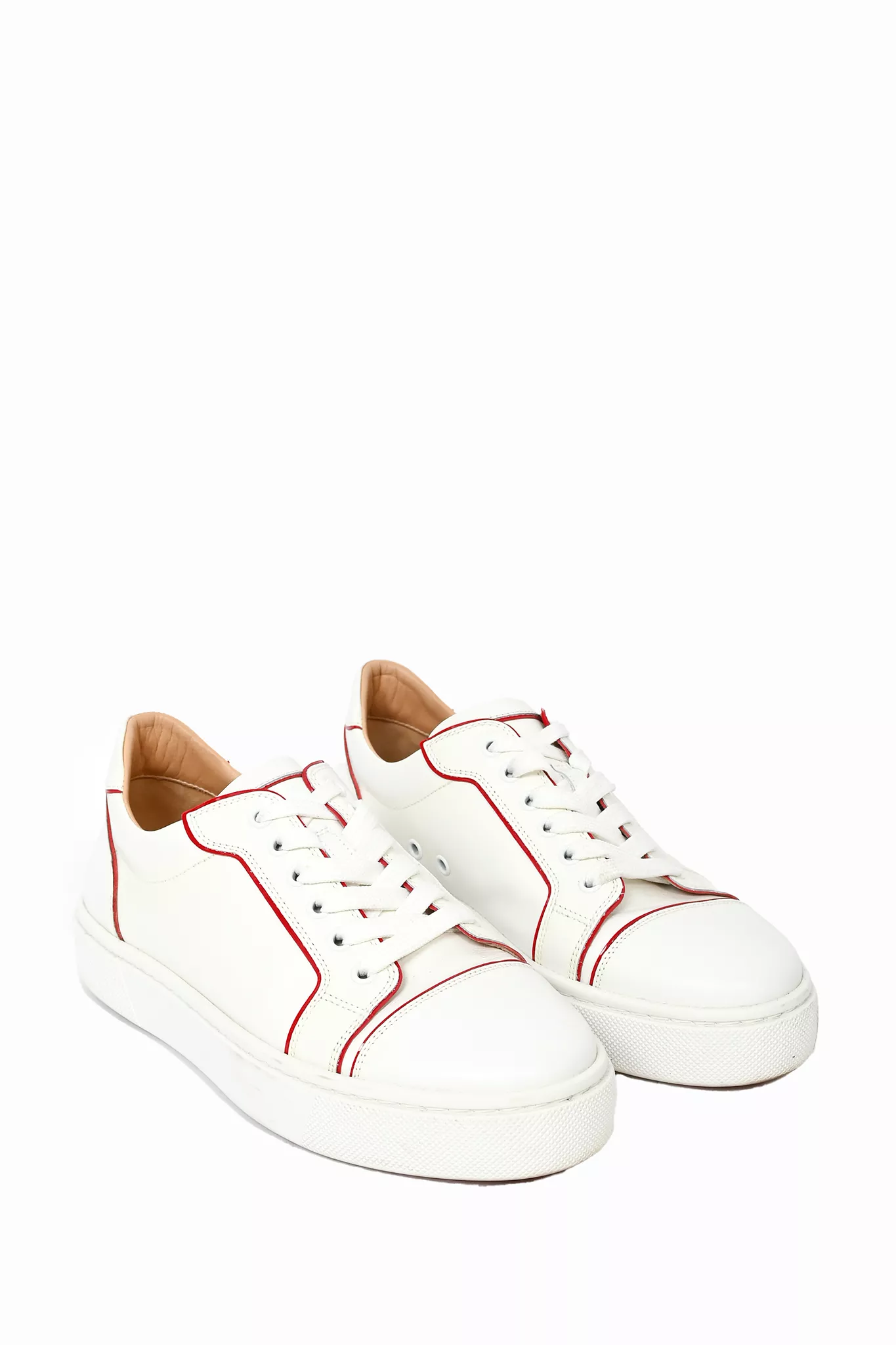 Christian Louboutin White Leather Sneakers Red Trim Size 39.