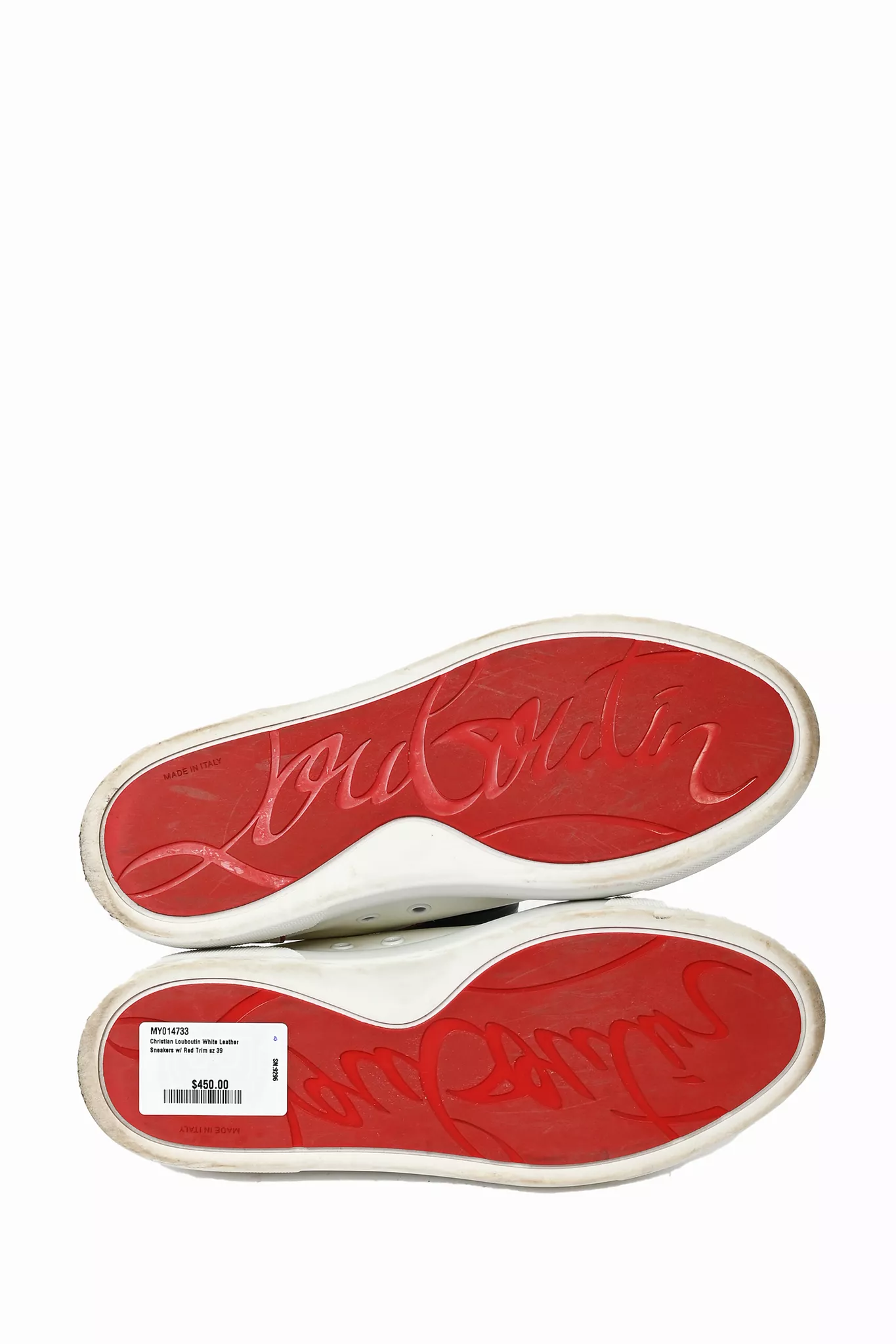 Christian Louboutin White Leather Sneakers Red Trim Size 39.