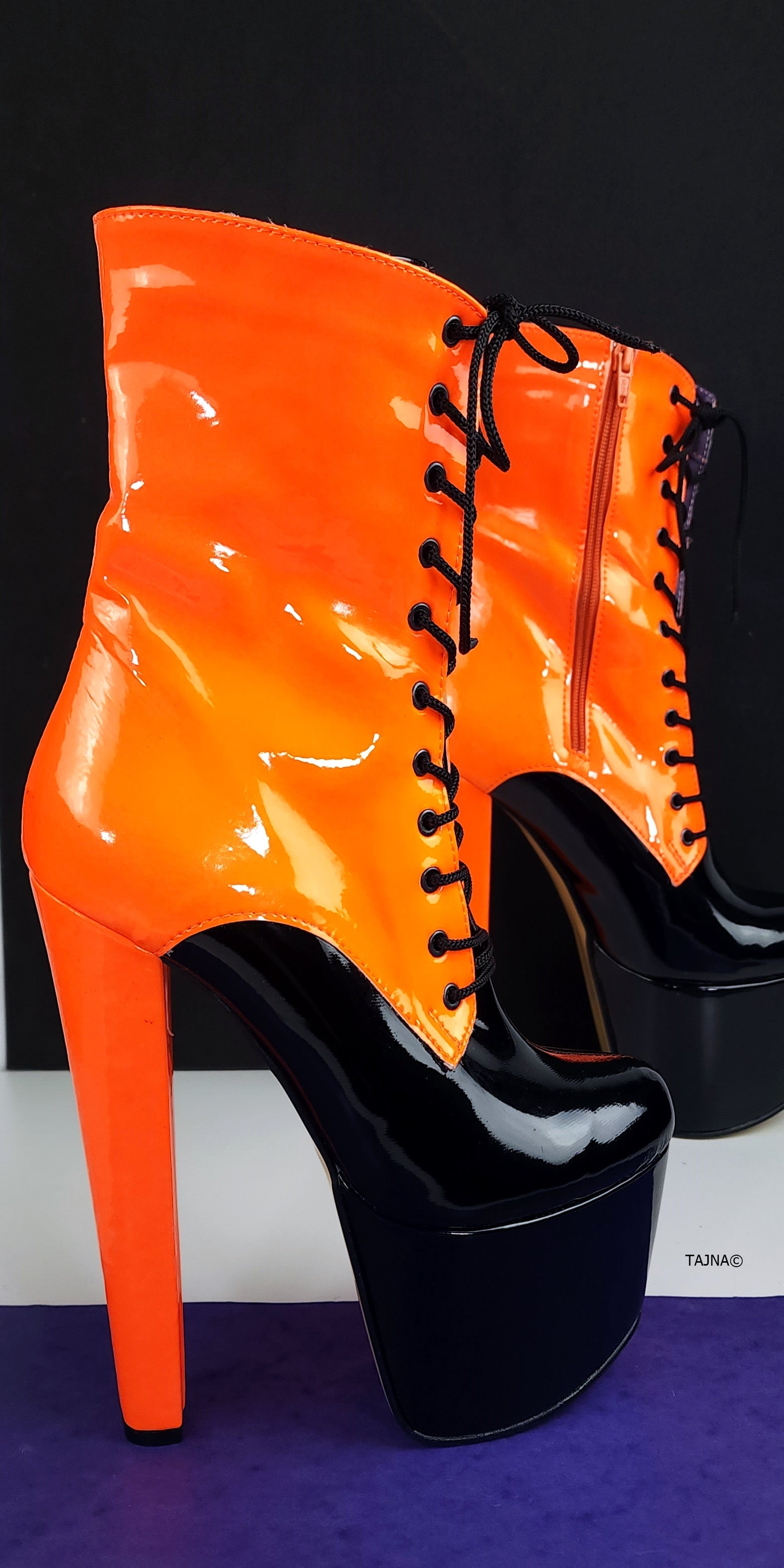 Chunky Heel Boots Multi-Color Neon Black