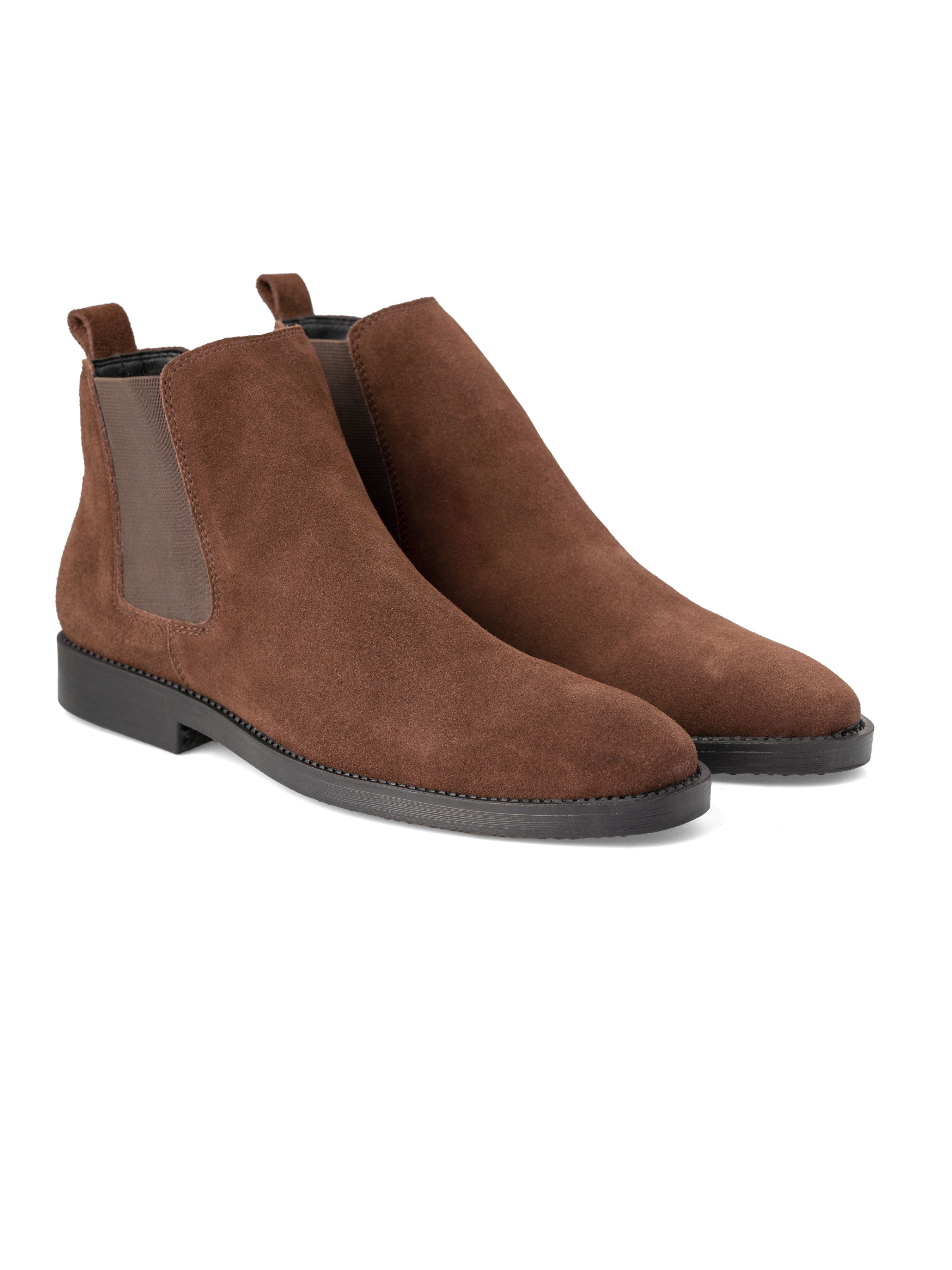 Coffee Suede Leather Chelsea Boots with Crepe Sole.