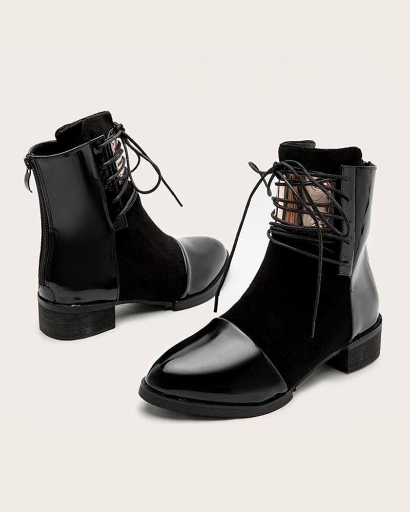 Color-Block Lace-up Chunky Heel Boots