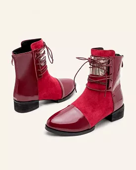 Color-Block Lace-up Chunky Heel Boots